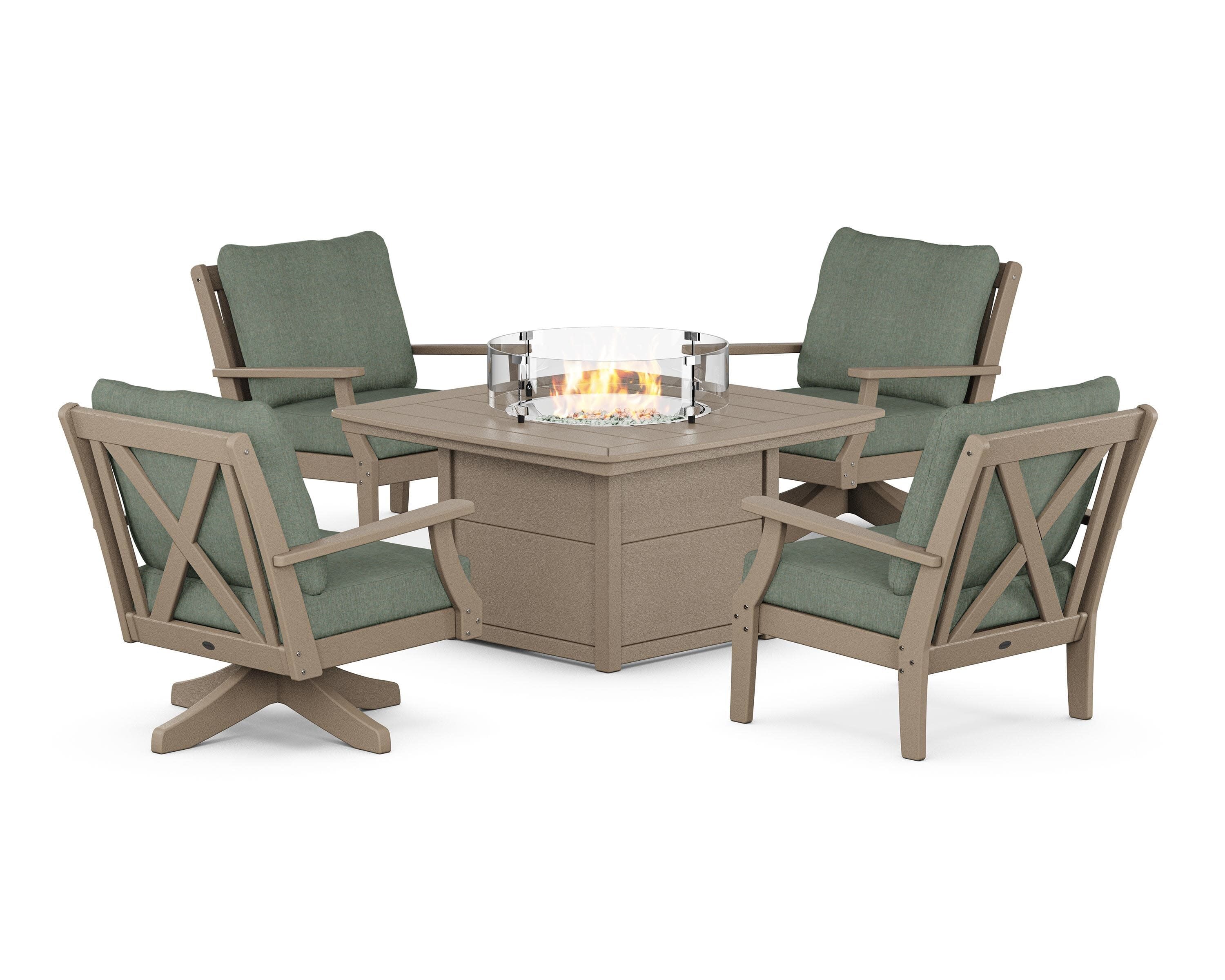 Braxton 5-Piece Deep Seating Set with Fire Table in Vintage Sahara / Cast Sage
