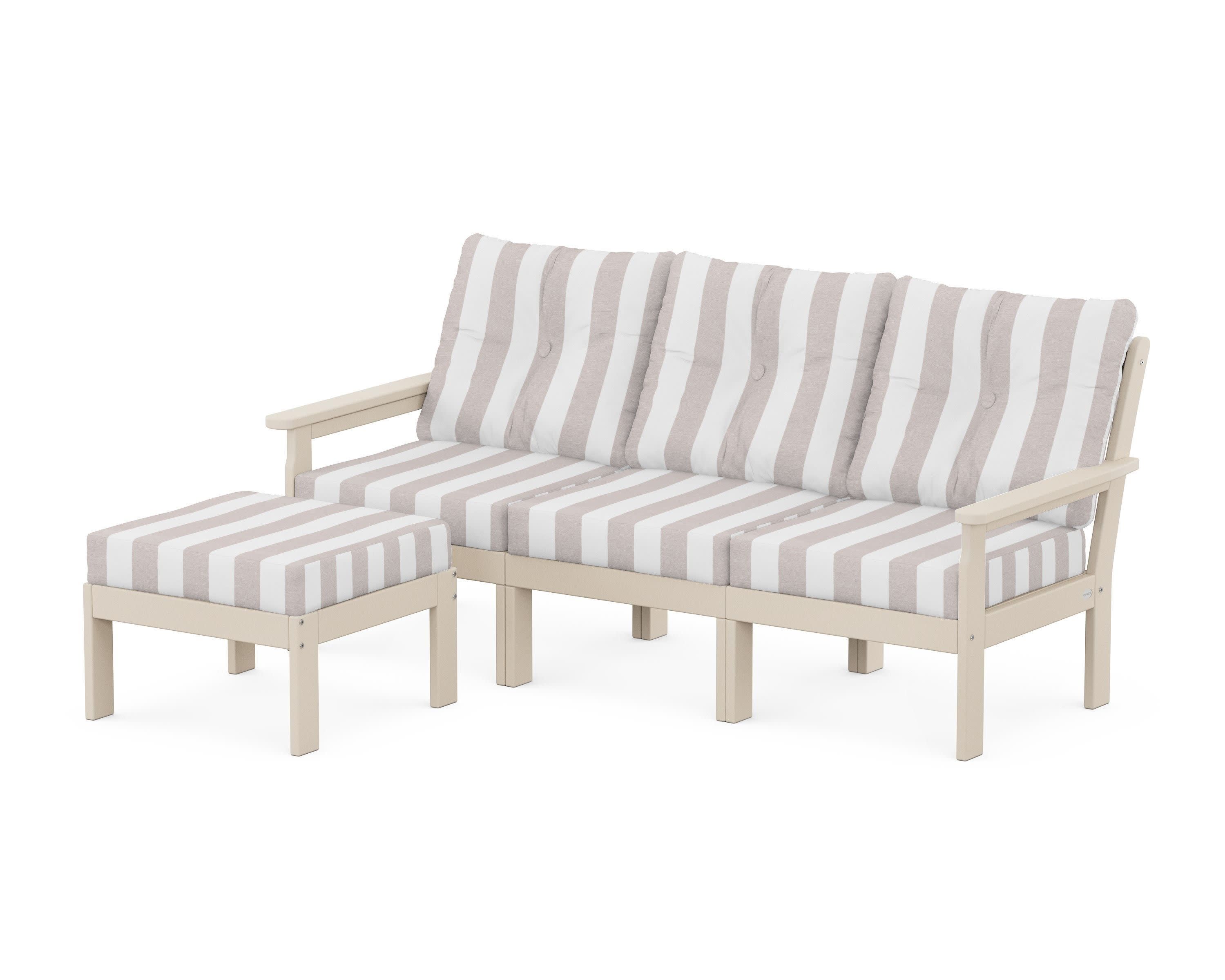 Vineyard 4-Piece Sectional with Ottoman in Sand / Cabana Stripe Dune Burlap