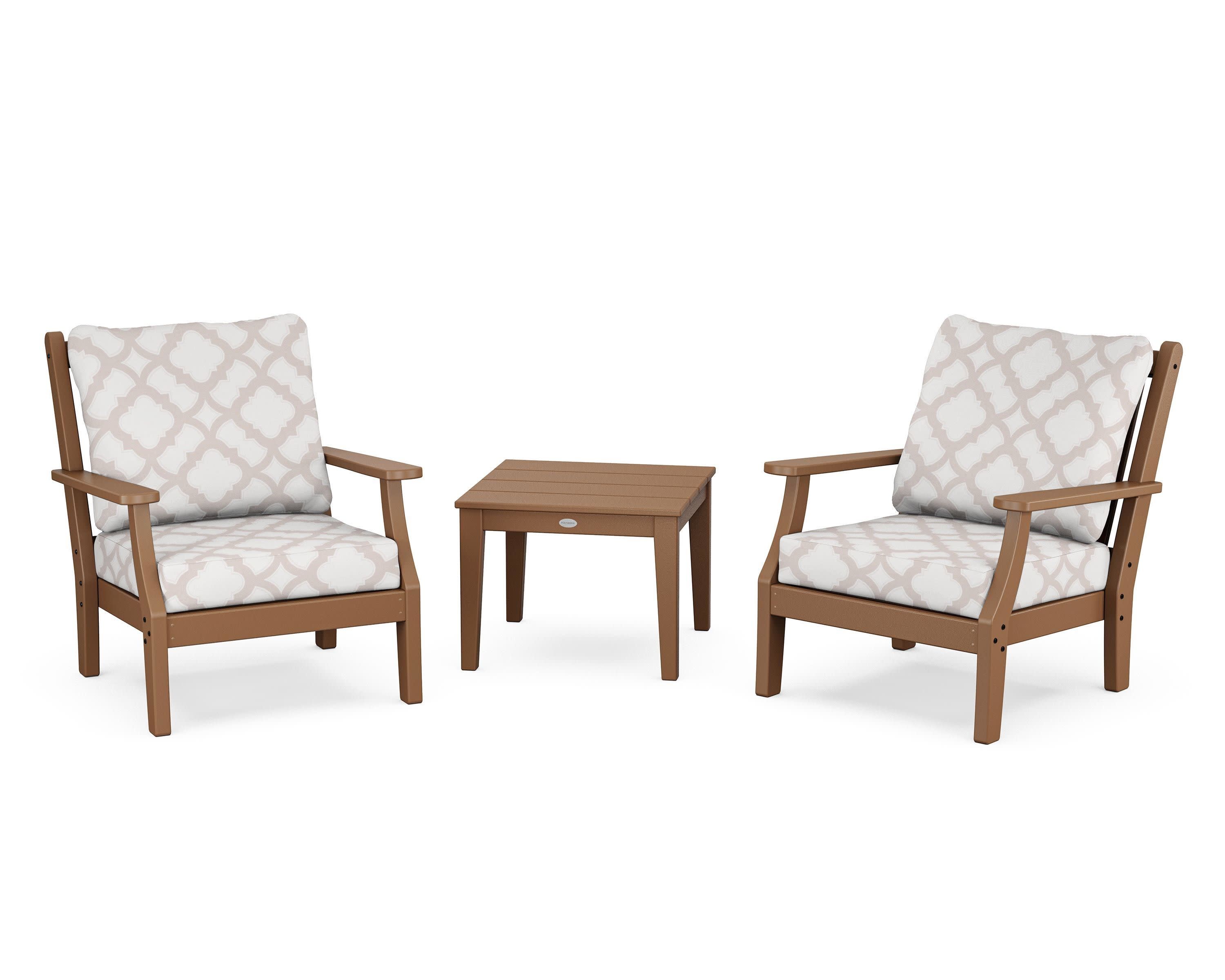Wovendale 3-Piece Deep Seating Set in Teak / Trellis Dune Burlap