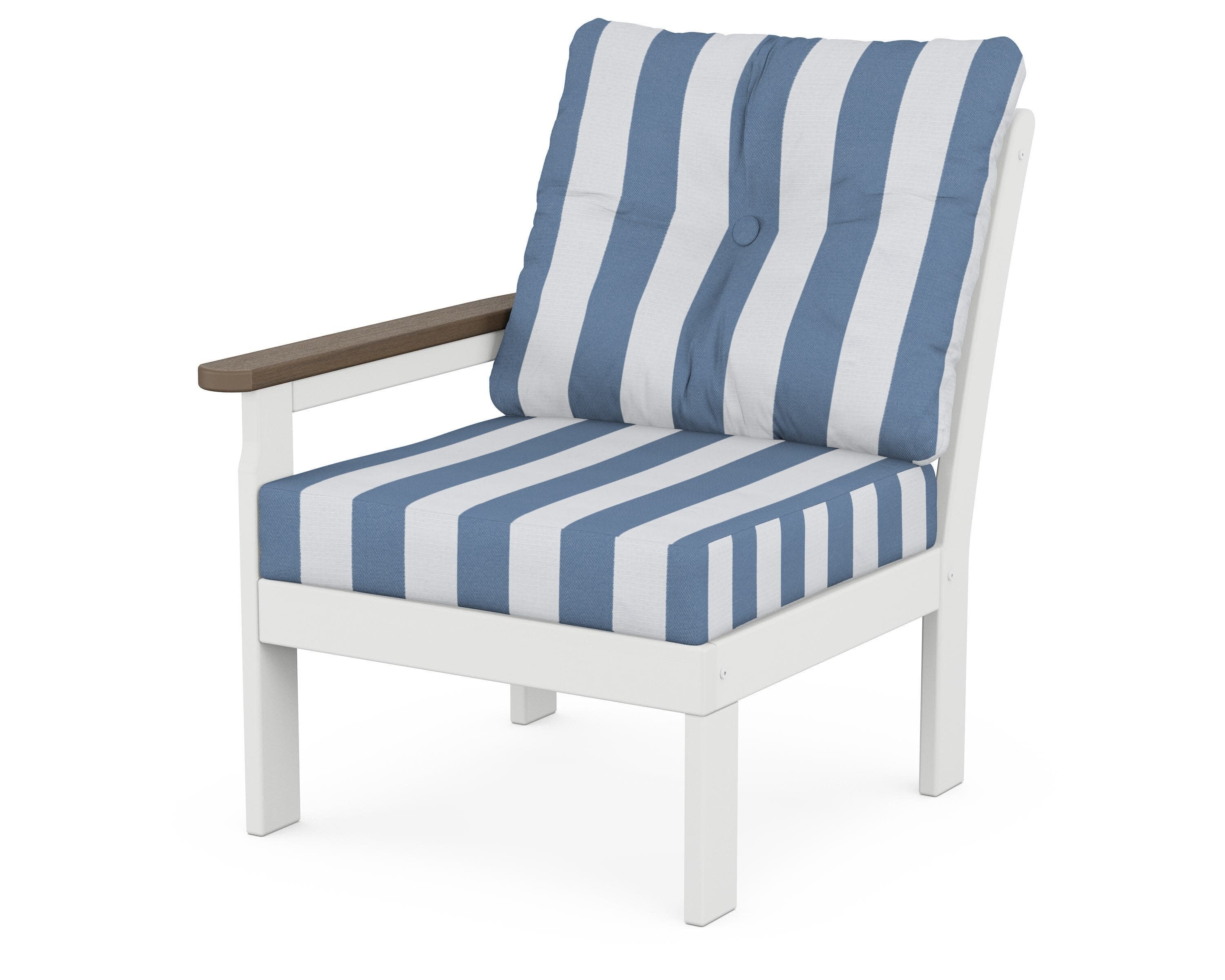 Vineyard Modular Left Arm Chair in White / Kona / Cabana Stripe Sky Blue