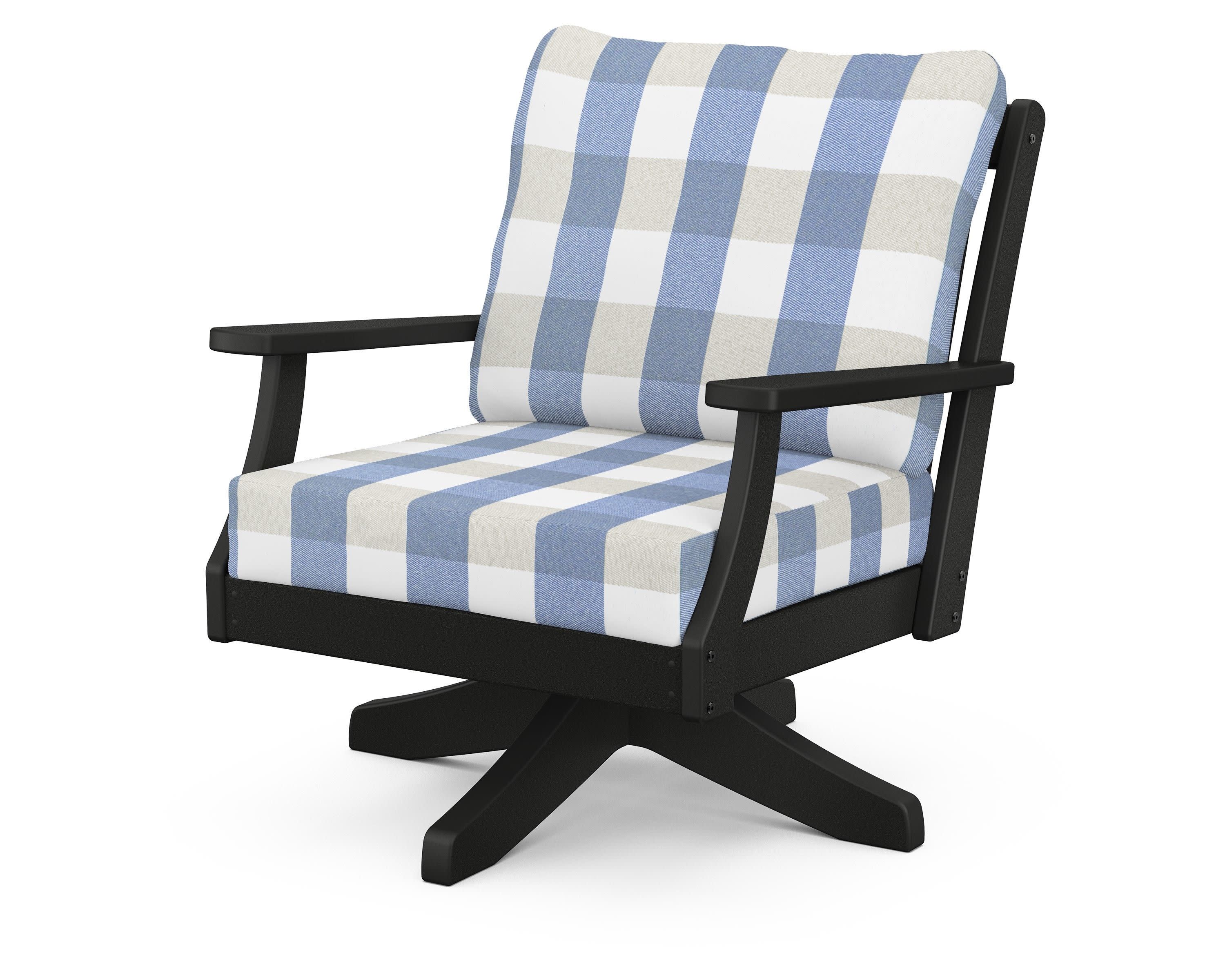 Braxton Deep Seating Swivel Chair in Black / Buffalo Plaid Sky Blue