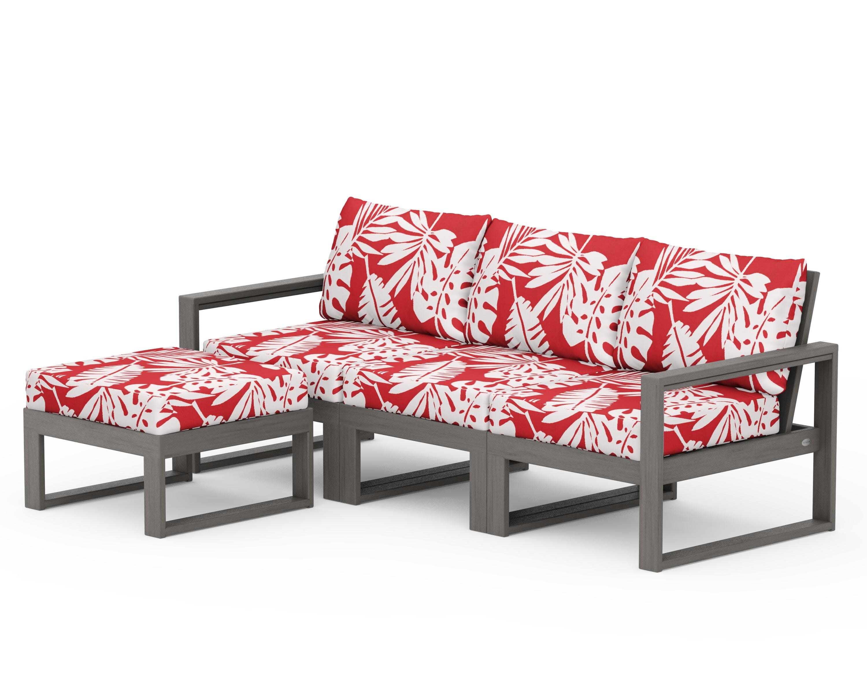 EDGE 4-Piece Modular Deep Seating Set with Ottoman in Driftwood / Leaf Crimson
