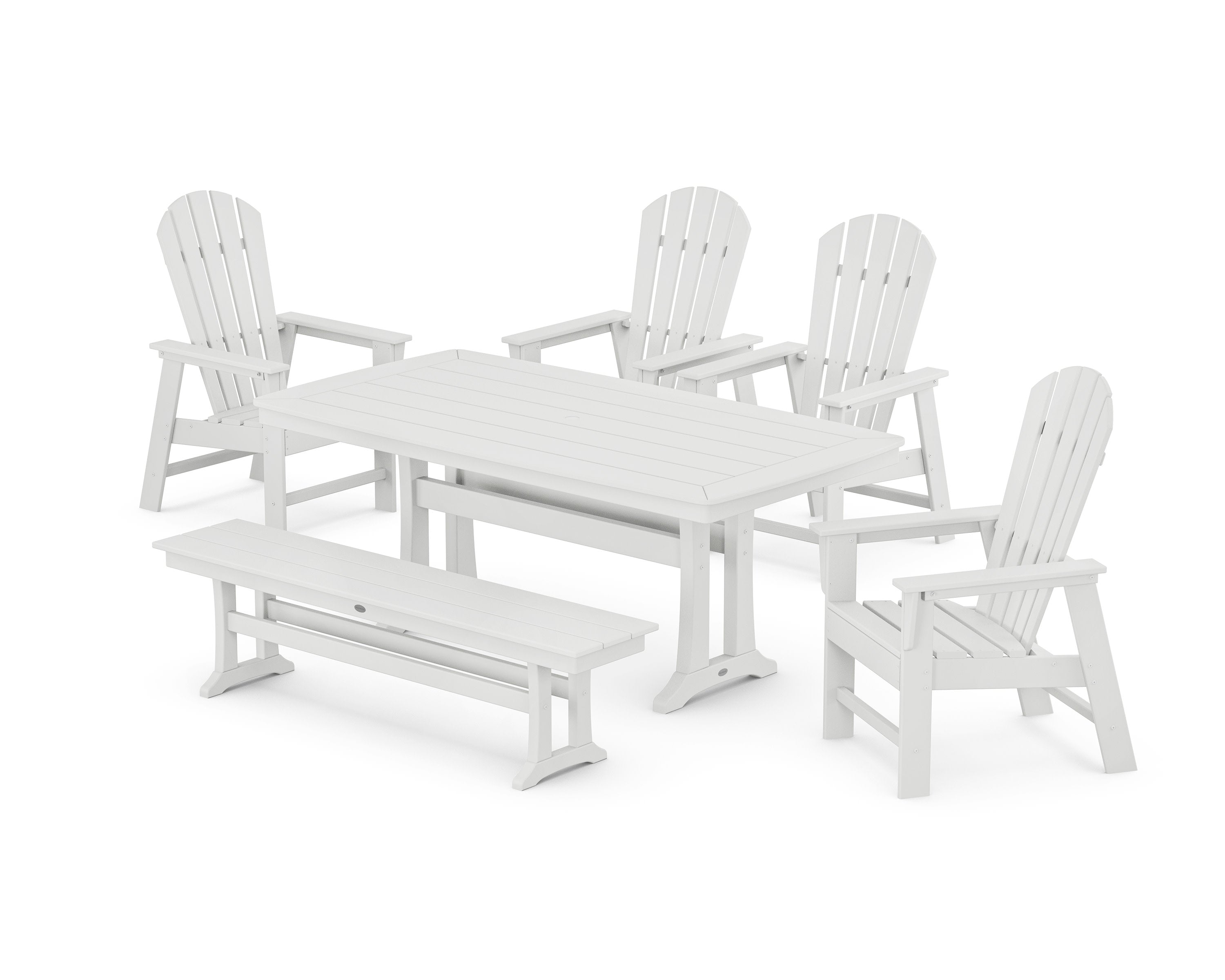South Beach 6-Piece Dining Set with Trestle Legs and Bench in White