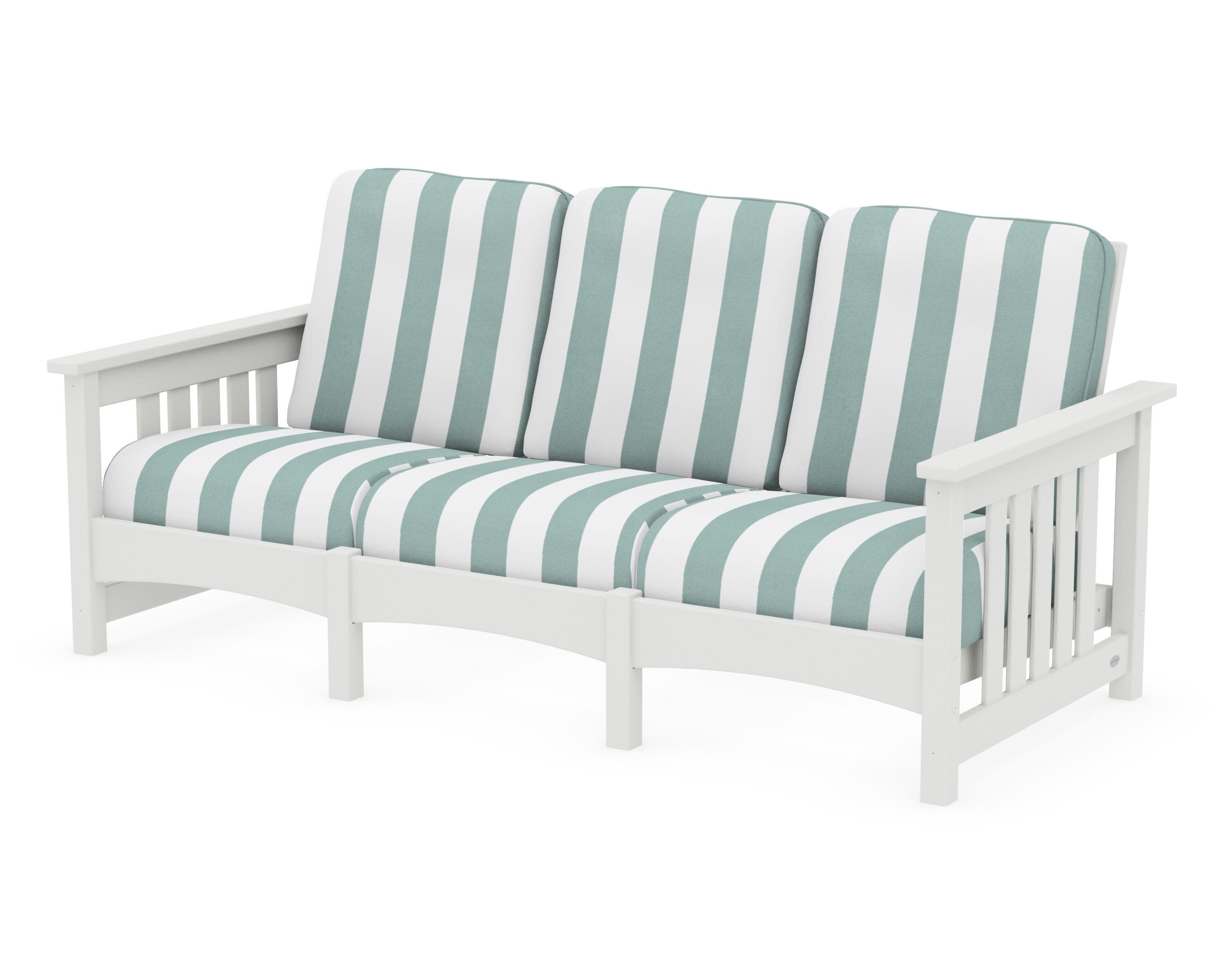 Club Mission Sofa in Vintage White / Cabana Stripe Glacier Spa