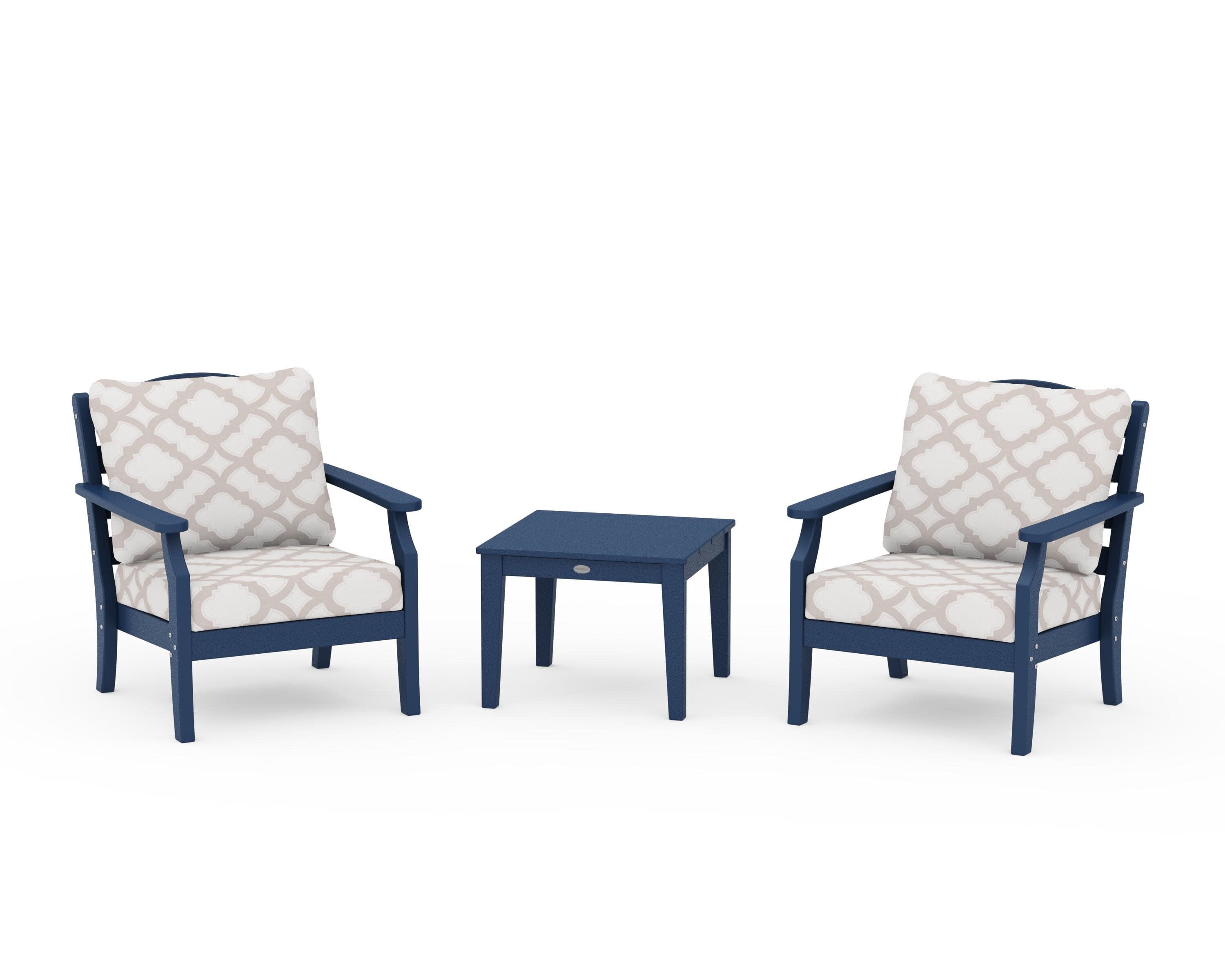 Savannah 3-Piece Deep Seating Set in Navy / Trellis Dune Burlap
