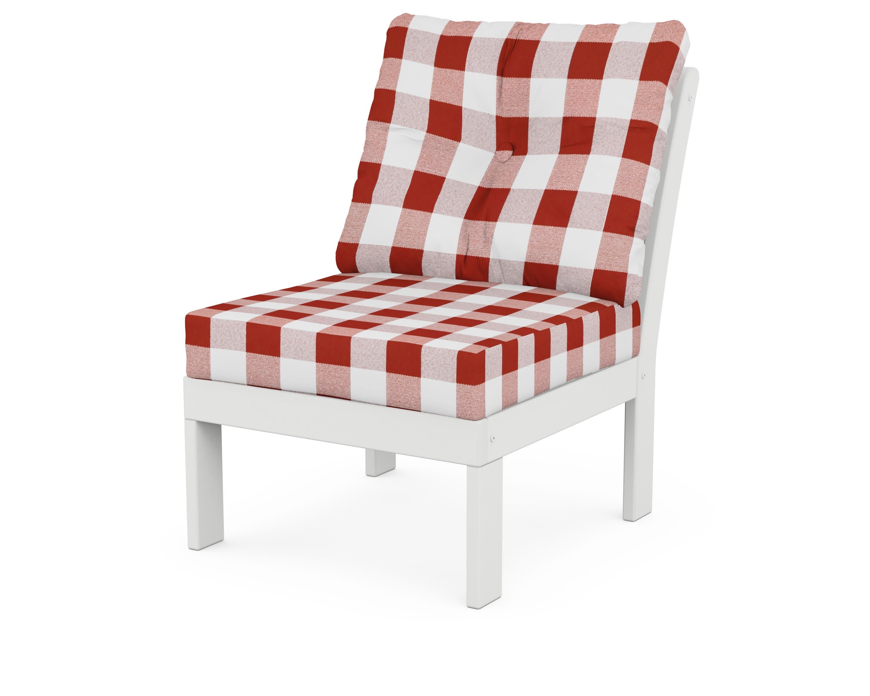 Vineyard Modular Armless Chair in White / Buffalo Plaid Crimson