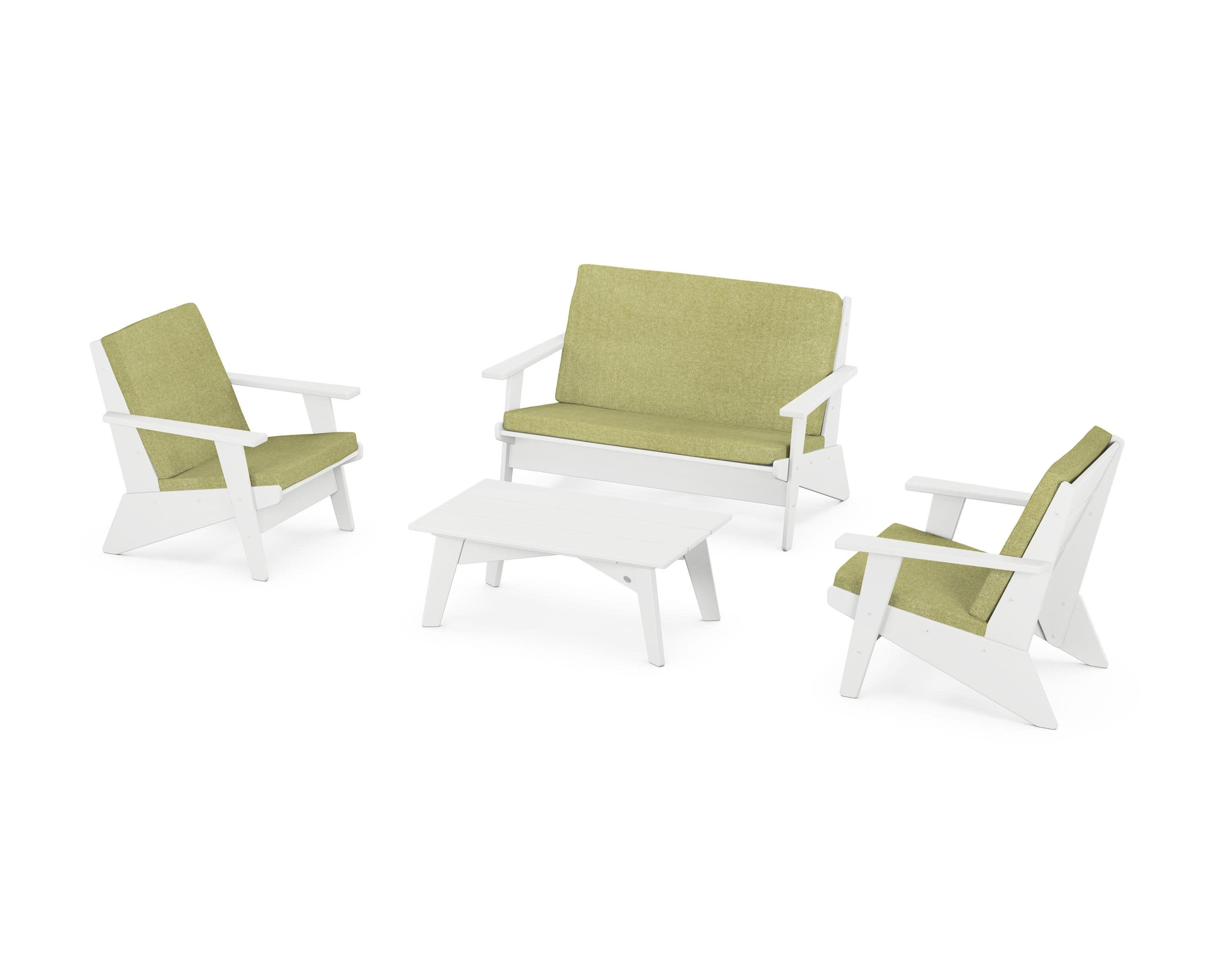 Riviera Modern Lounge 4-Piece Set in White / Chartreuse Boucle