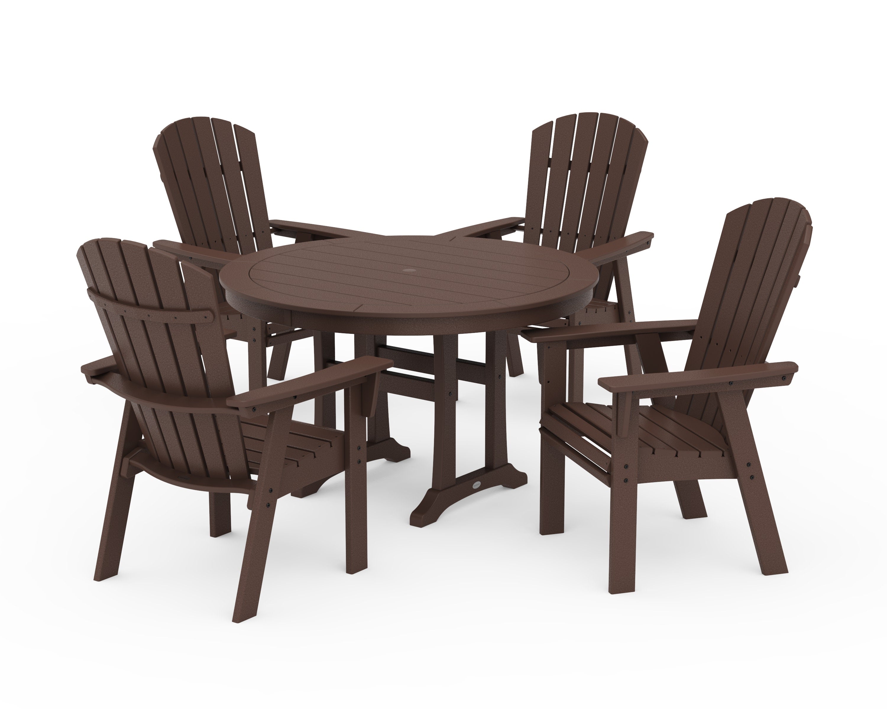 Nautical Curveback Adirondack 5-Piece Round Dining Set with Trestle Legs in Mahogany