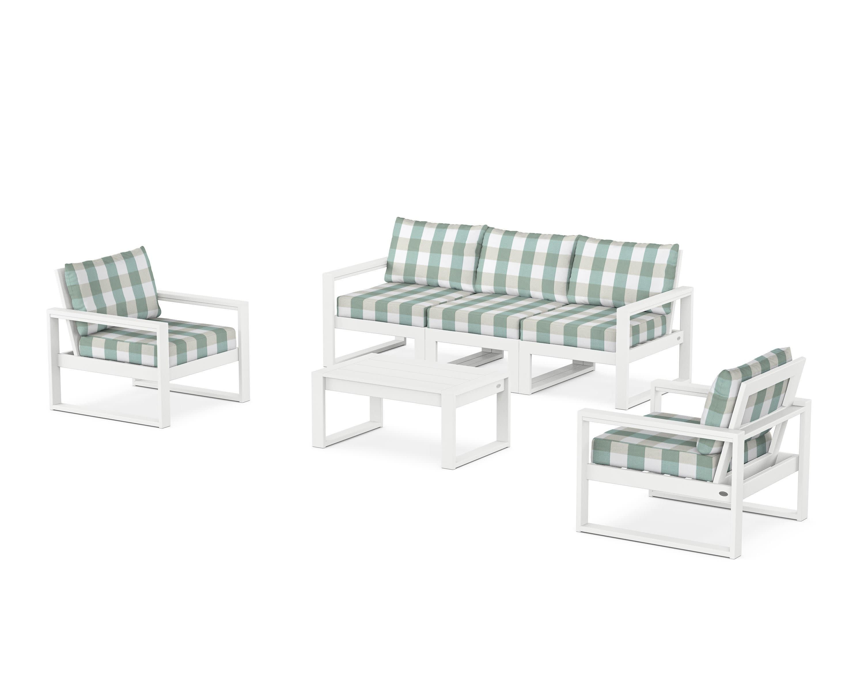 EDGE Sectional 4-Piece Deep Seating Set with Sofa in White / Buffalo Plaid Glacier Spa
