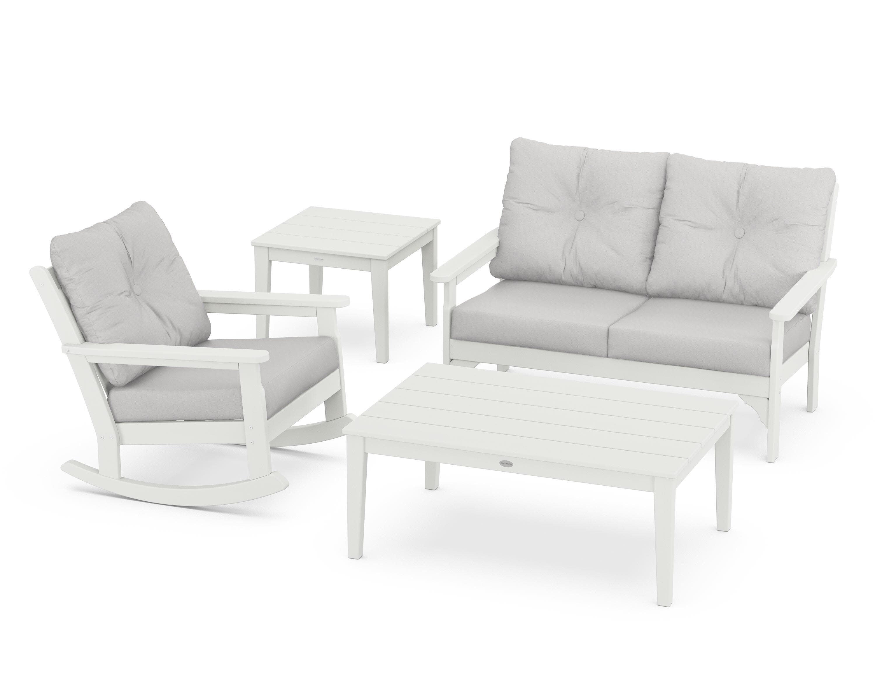 Vineyard 4-Piece Deep Seating Rocker Set in Vintage White / Diamond in the Rough