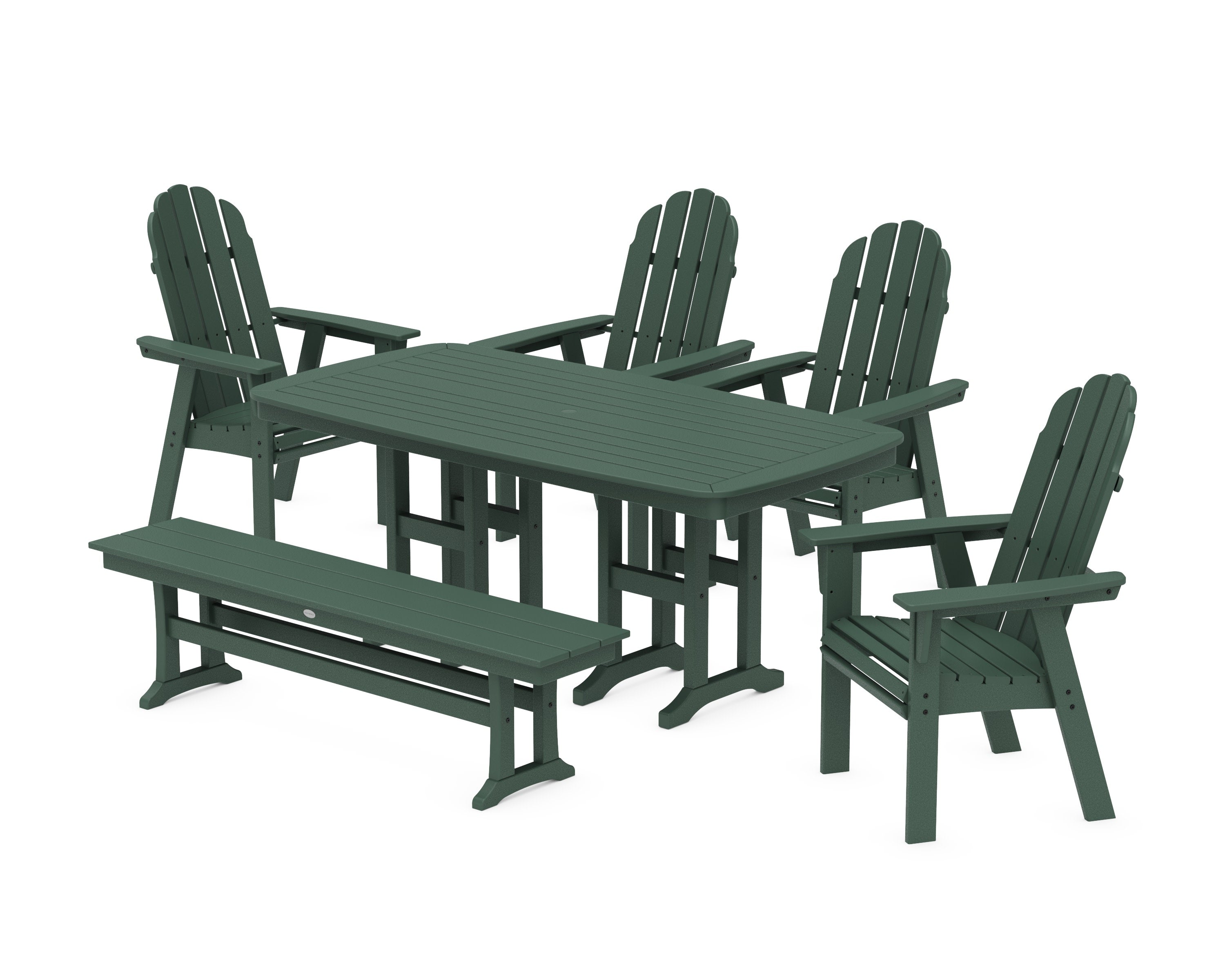 Vineyard Curveback Adirondack Chair 6-Piece Dining Set with Bench in Green