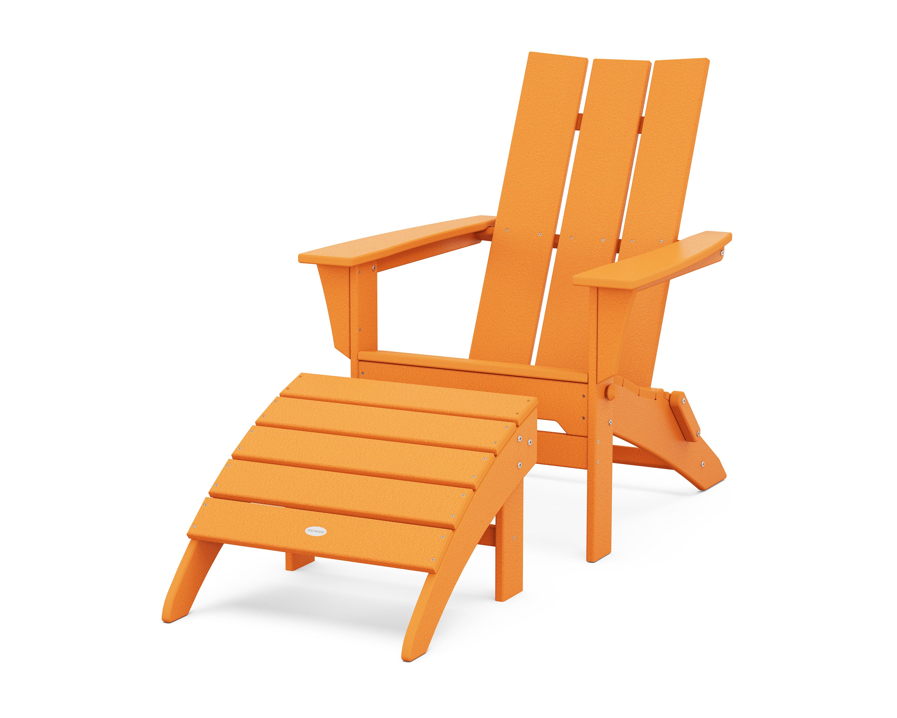 Modern Folding Adirondack Chair 2-Piece Set with Ottoman in Tangerine