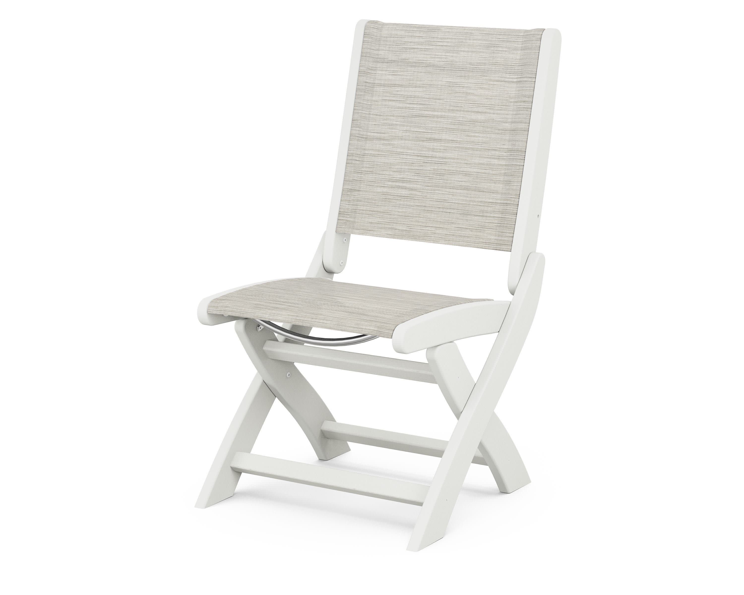 Coastal Folding Side Chair in Vintage White / Birch Sling
