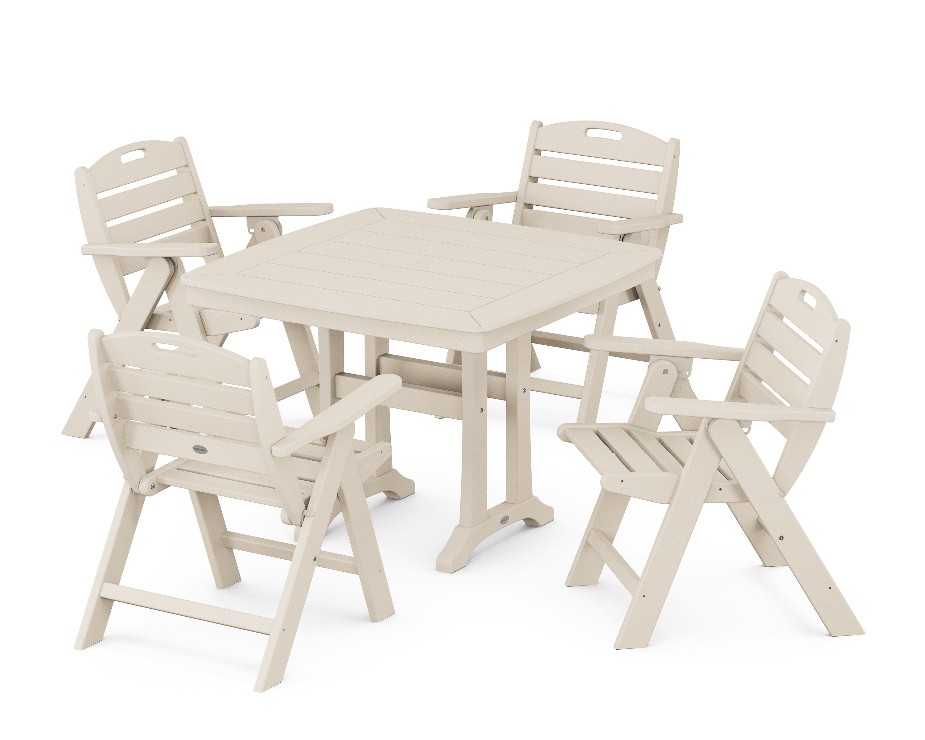 Nautical Folding Lowback Chair 5-Piece Dining Set with Trestle Legs in Sand