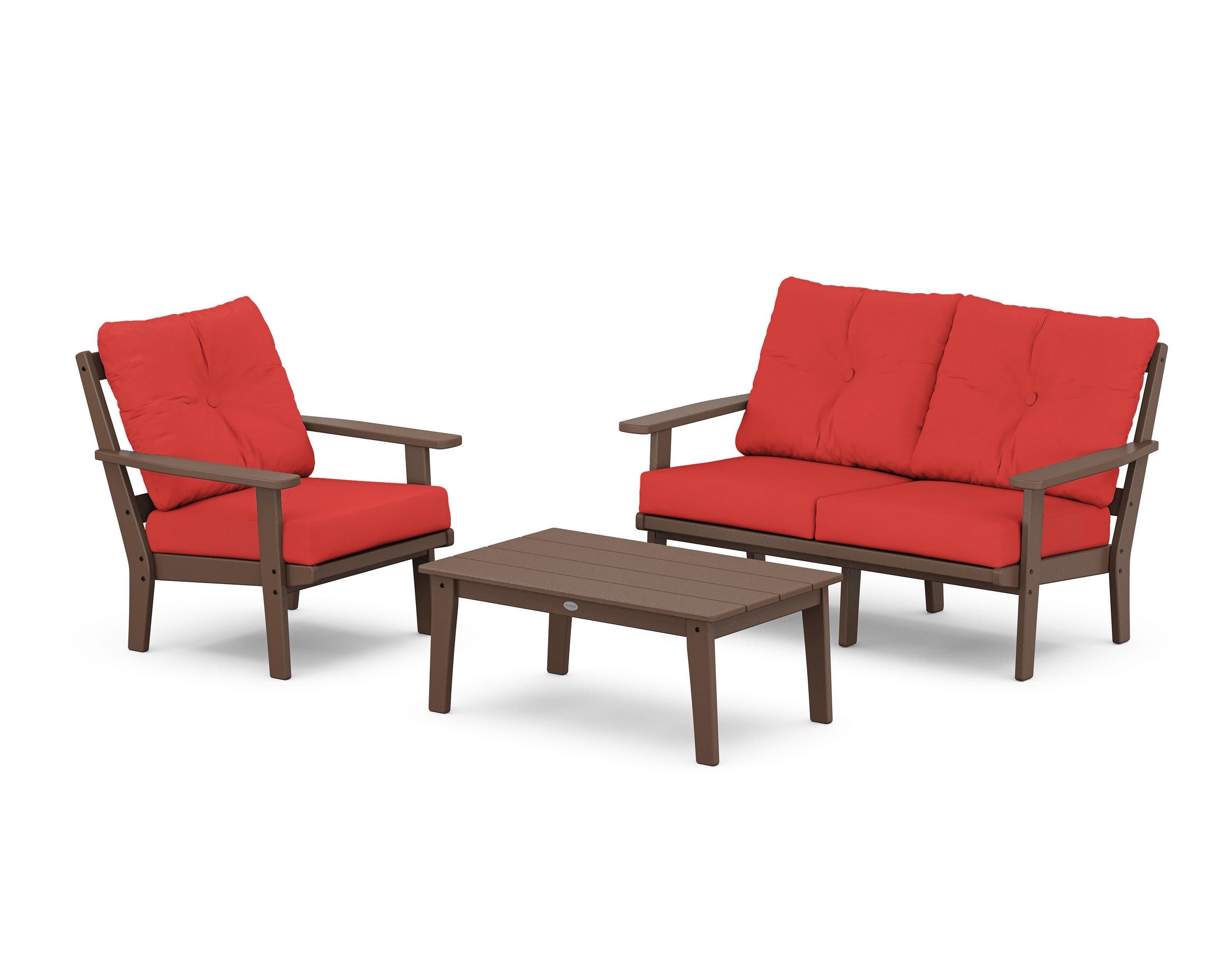 Oxford 3-Piece Deep Seating Set with Loveseat in Mahogany / Crimson Linen