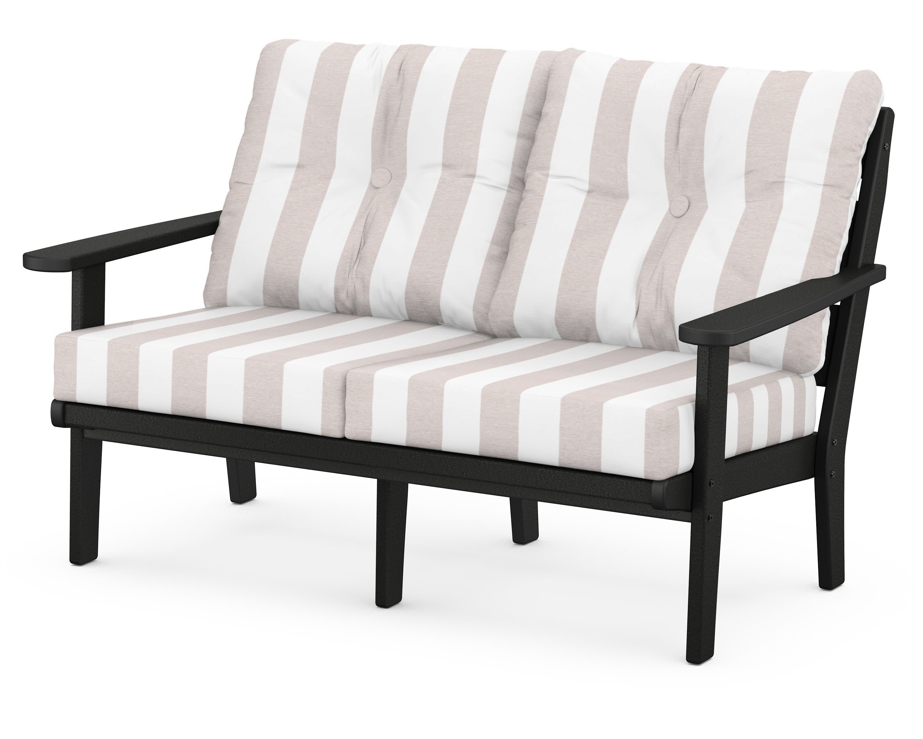 Lakeside Deep Seating Loveseat in Black / Cabana Stripe Dune Burlap