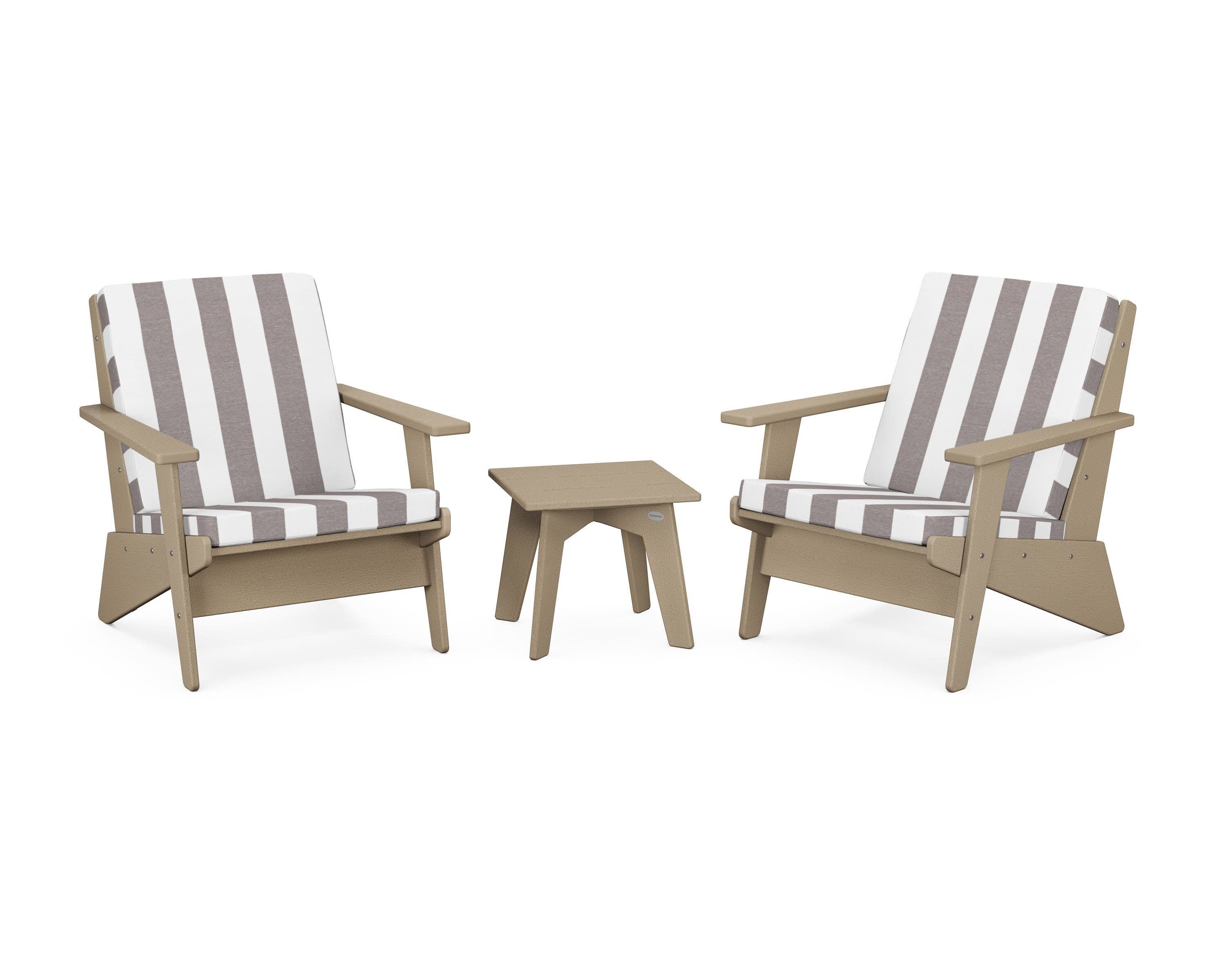 Riviera Modern Lounge 3-Piece Set in Vintage Sahara / Cabana Stripe Grey Mist