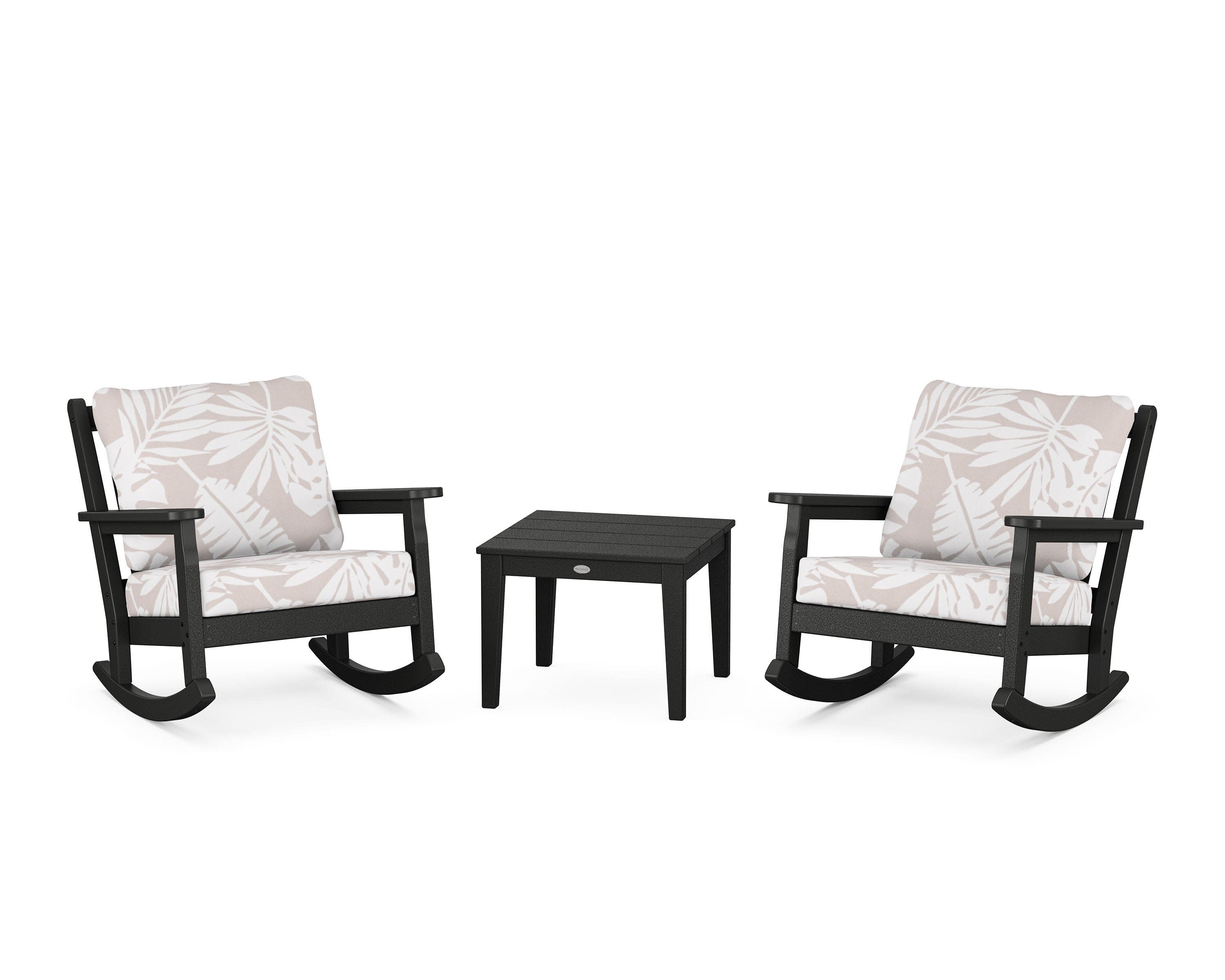 Chippendale 3-Piece Deep Seating Rocker Set in Black / Leaf Dune Burlap