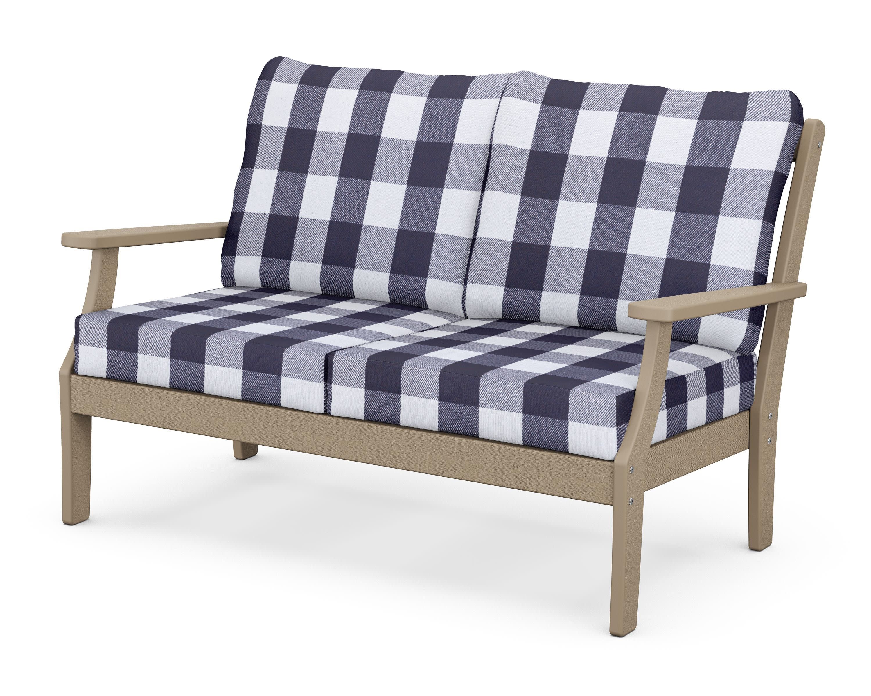 Braxton Deep Seating Loveseat in Vintage Sahara / Buffalo Plaid Navy
