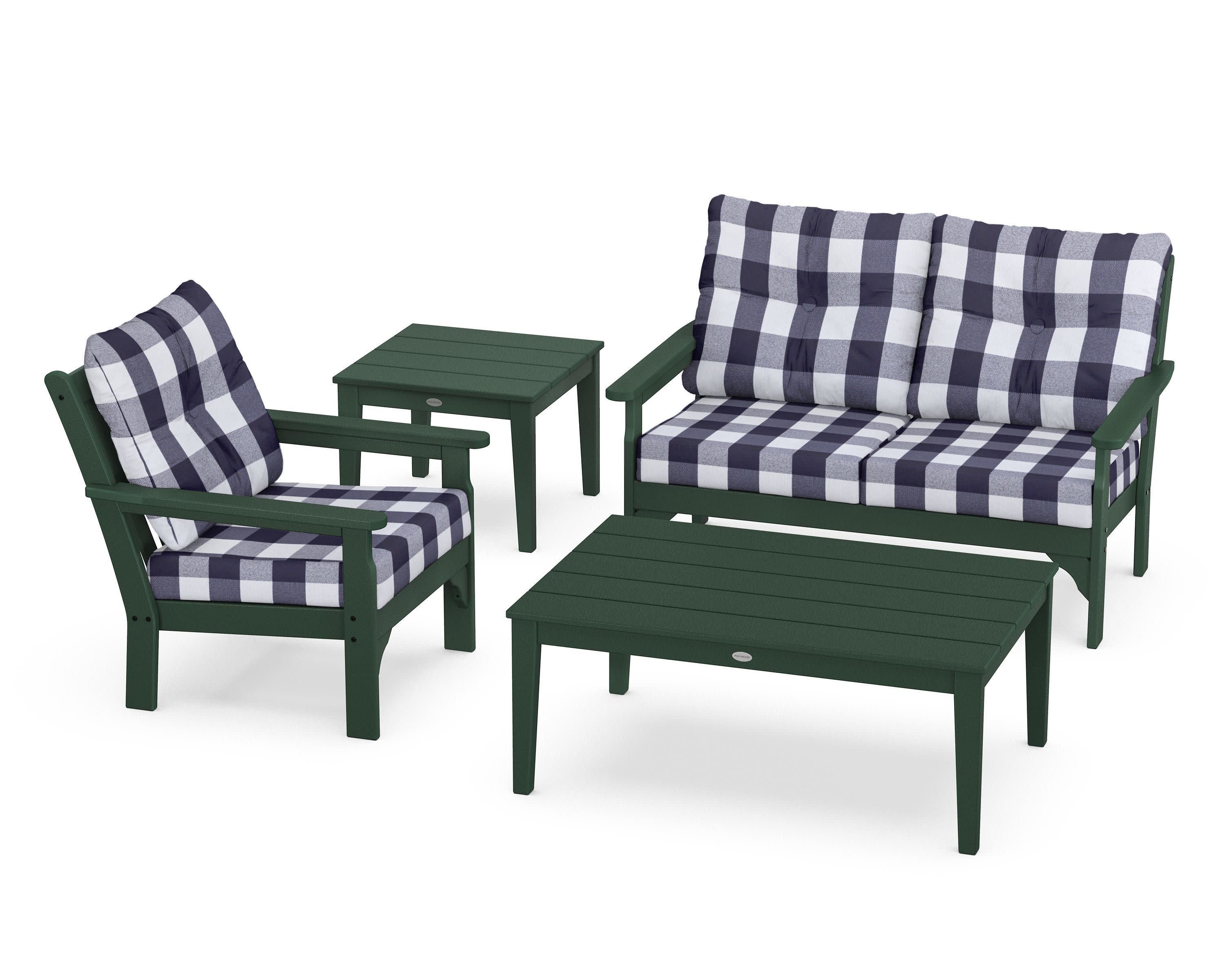 Vineyard 4-Piece Deep Seating Set in Green / Buffalo Plaid Navy