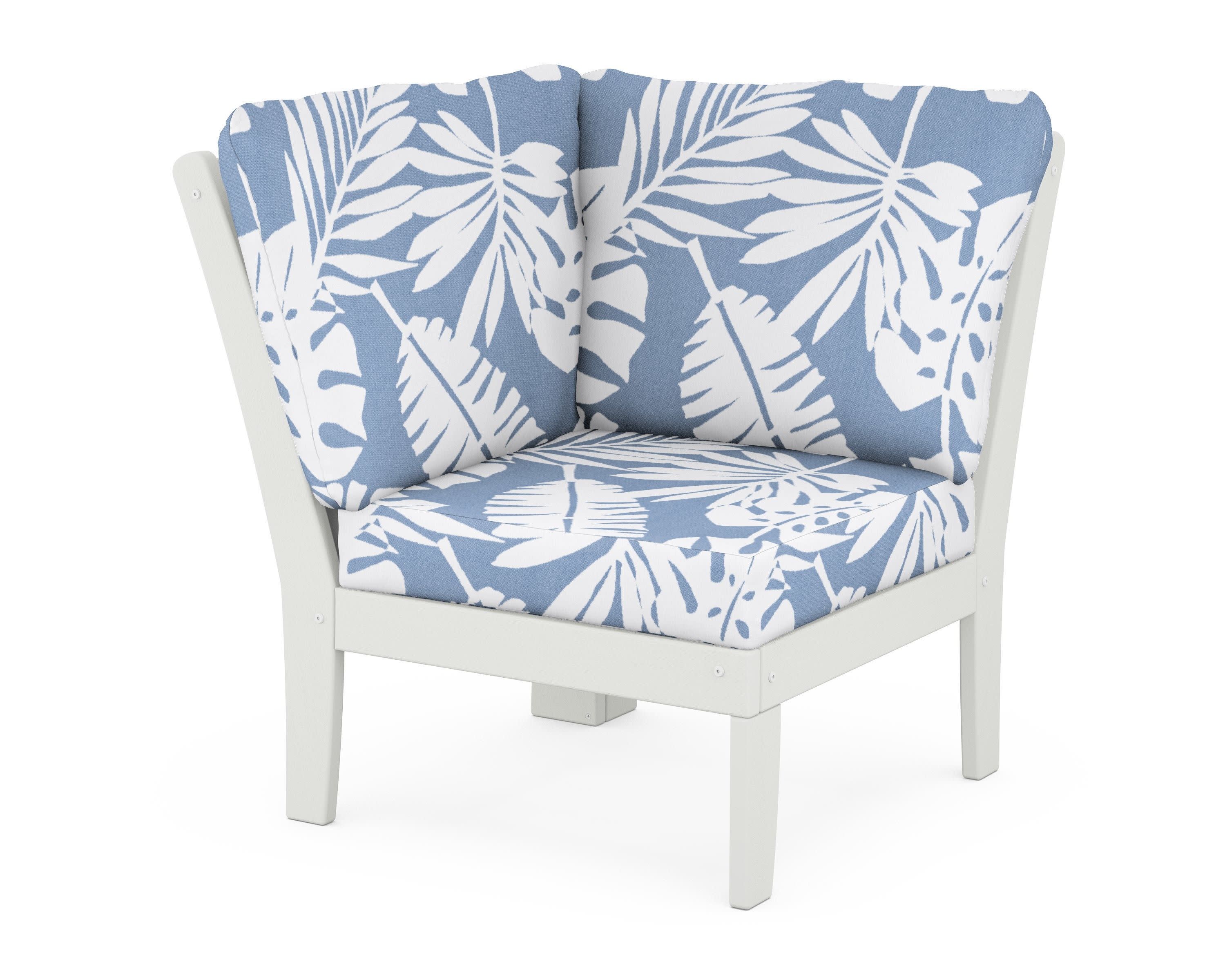 Braxton Modular Corner Chair in Vintage White / Leaf Sky Blue