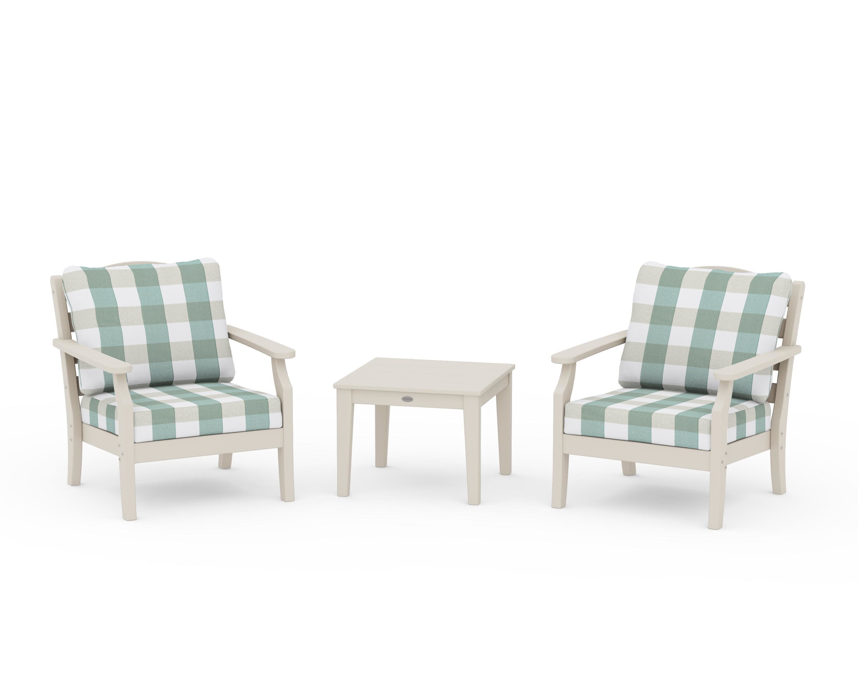 Savannah 3-Piece Deep Seating Set in Sand / Buffalo Plaid Glacier Spa
