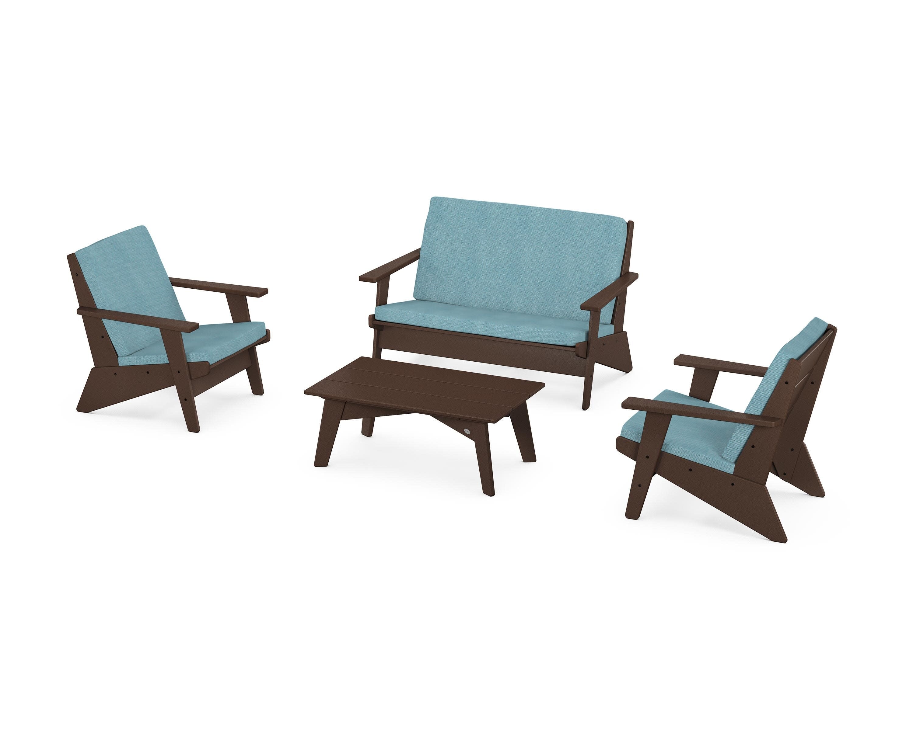 Riviera Modern Lounge 4-Piece Set in Mahogany / Lattice Sky Blue