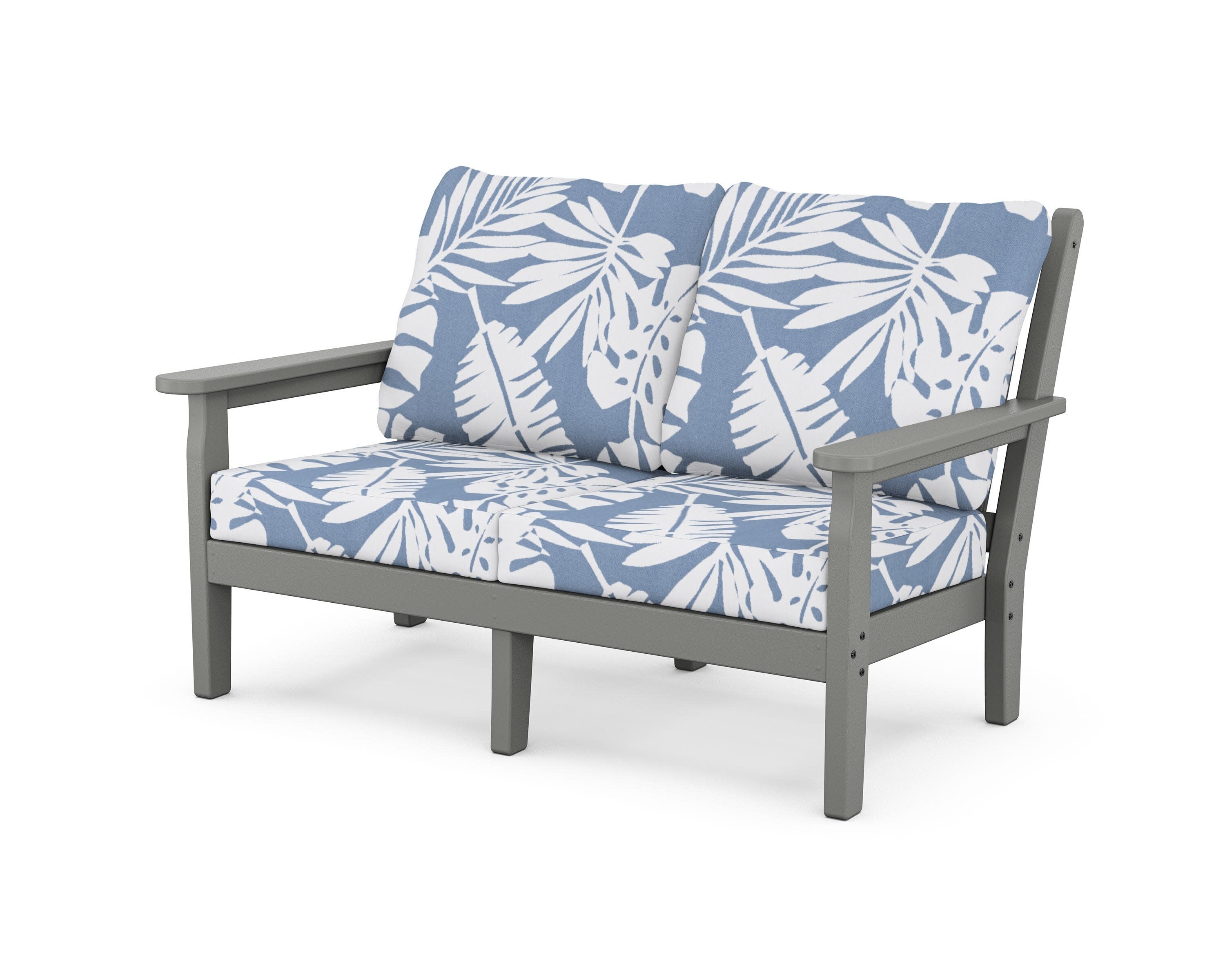 Chippendale Deep Seating Loveseat in Slate Grey / Leaf Sky Blue