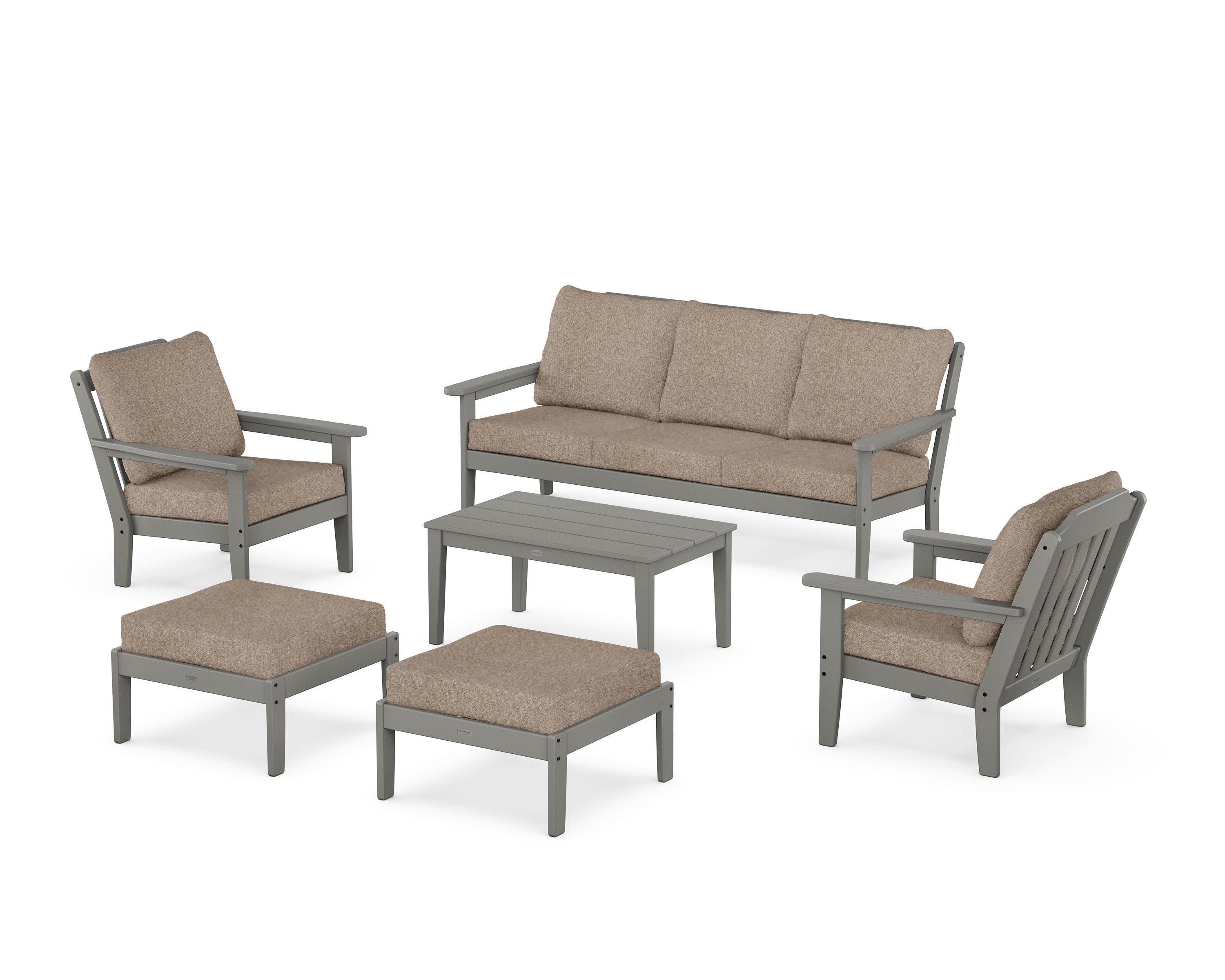 Cottage 6-Piece Lounge Sofa Set in Slate Grey / Spiced Burlap