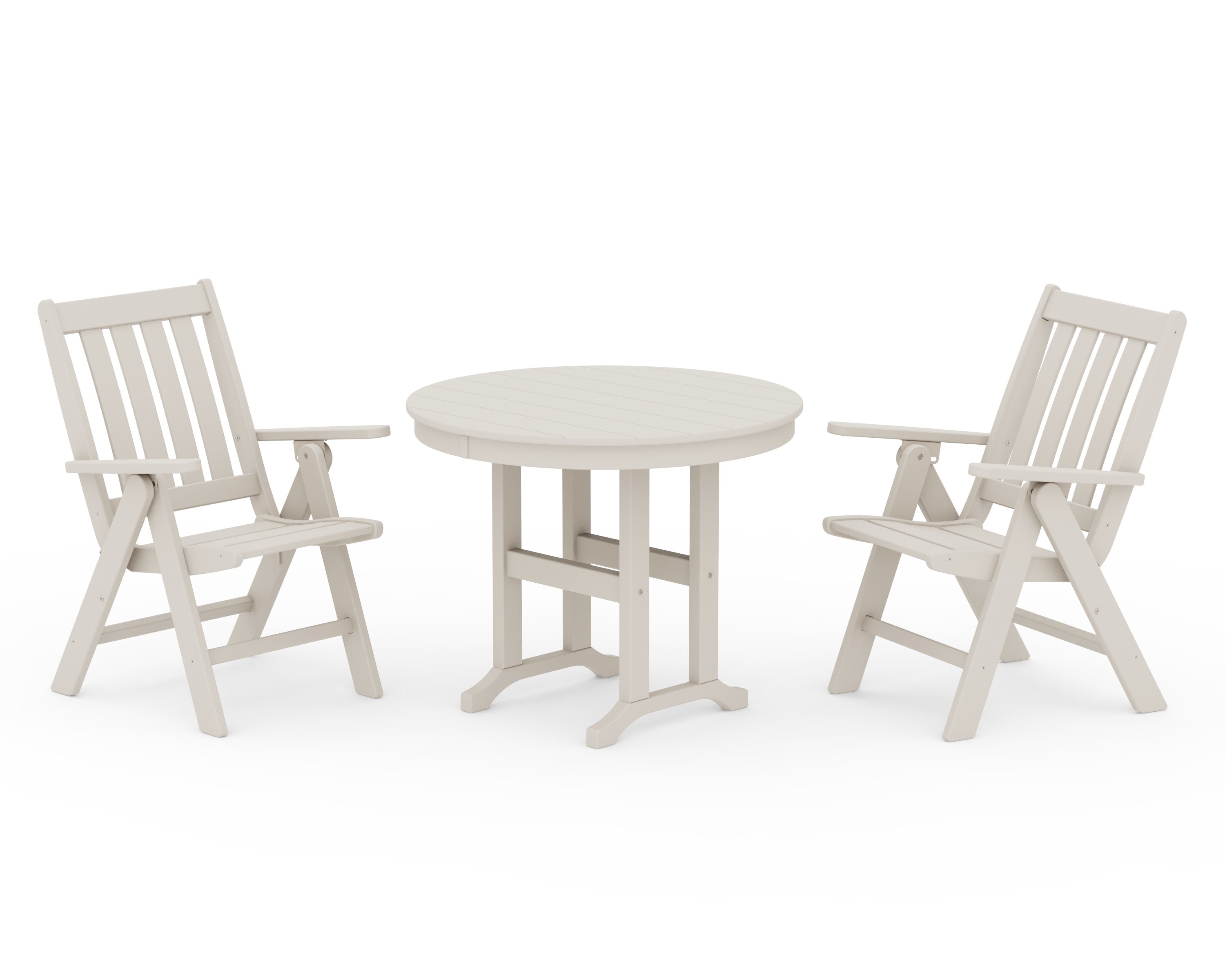 Vineyard Folding Chair 3-Piece Round Dining Set in Sand