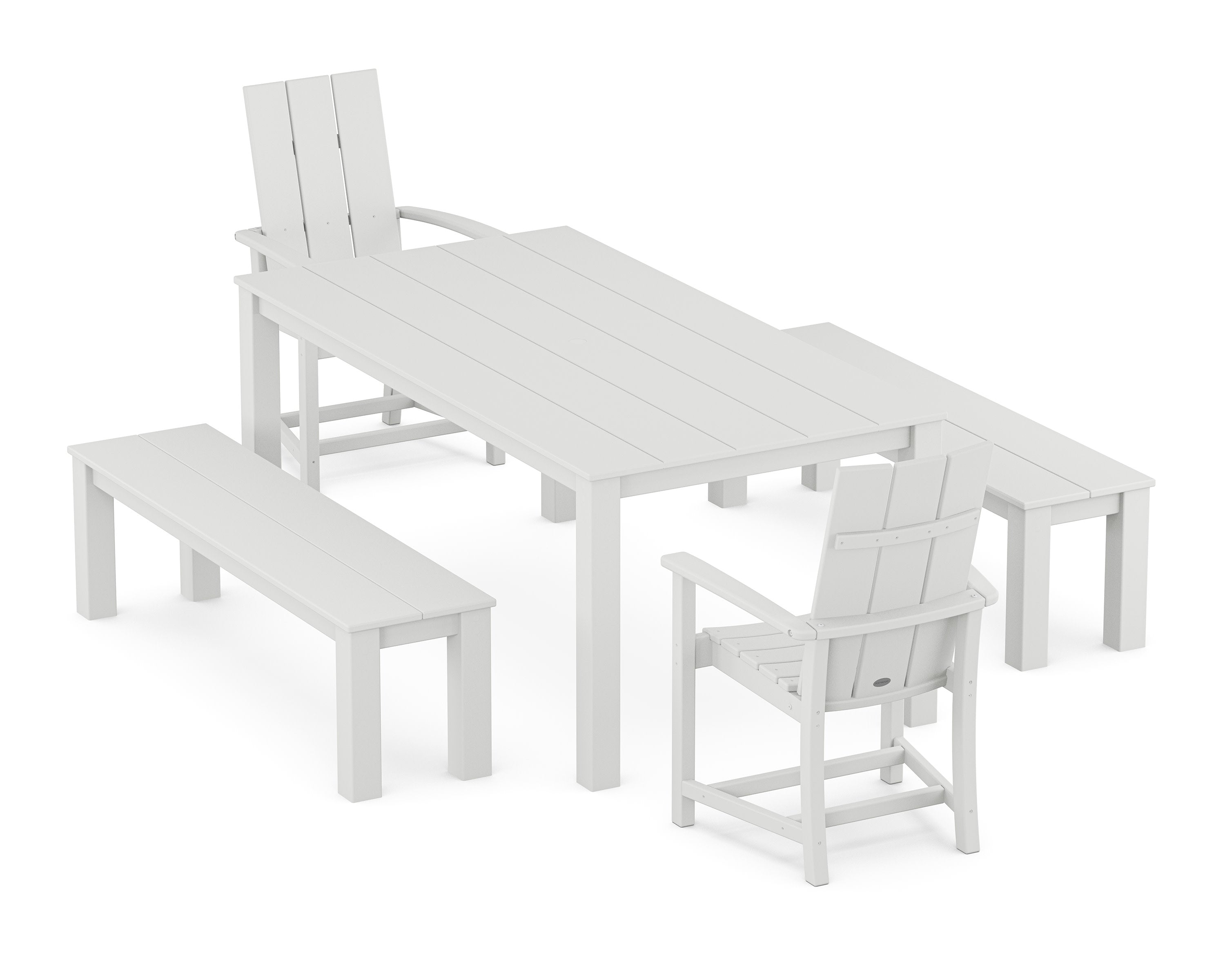 Modern Adirondack 5-Piece Parsons Dining Set with Benches in White