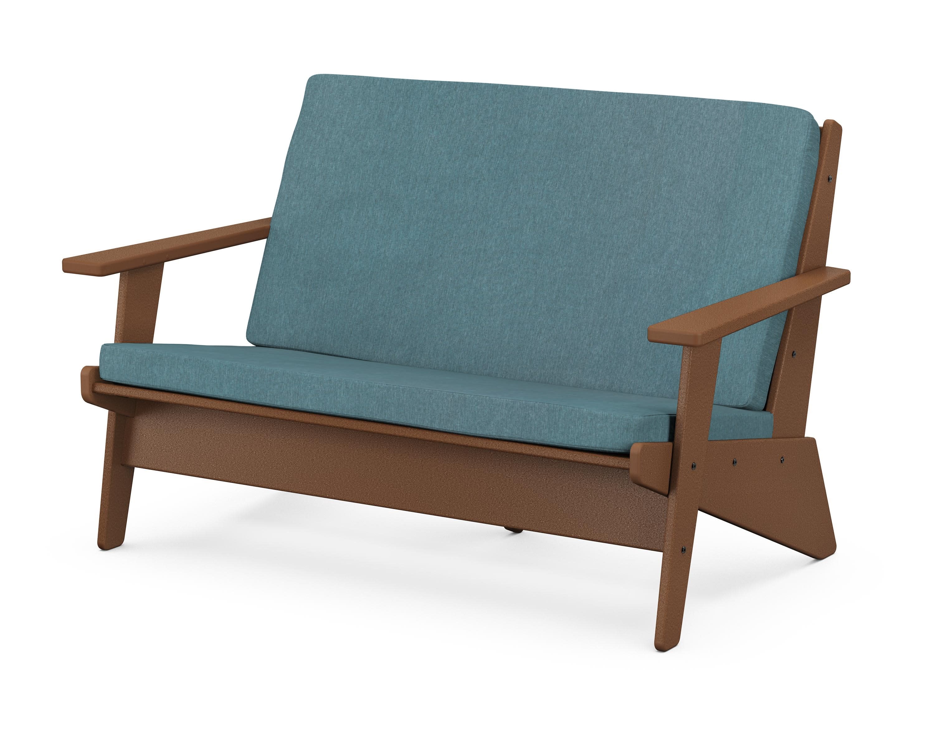 Riviera Modern Lounge Loveseat in Teak / Ocean Teal