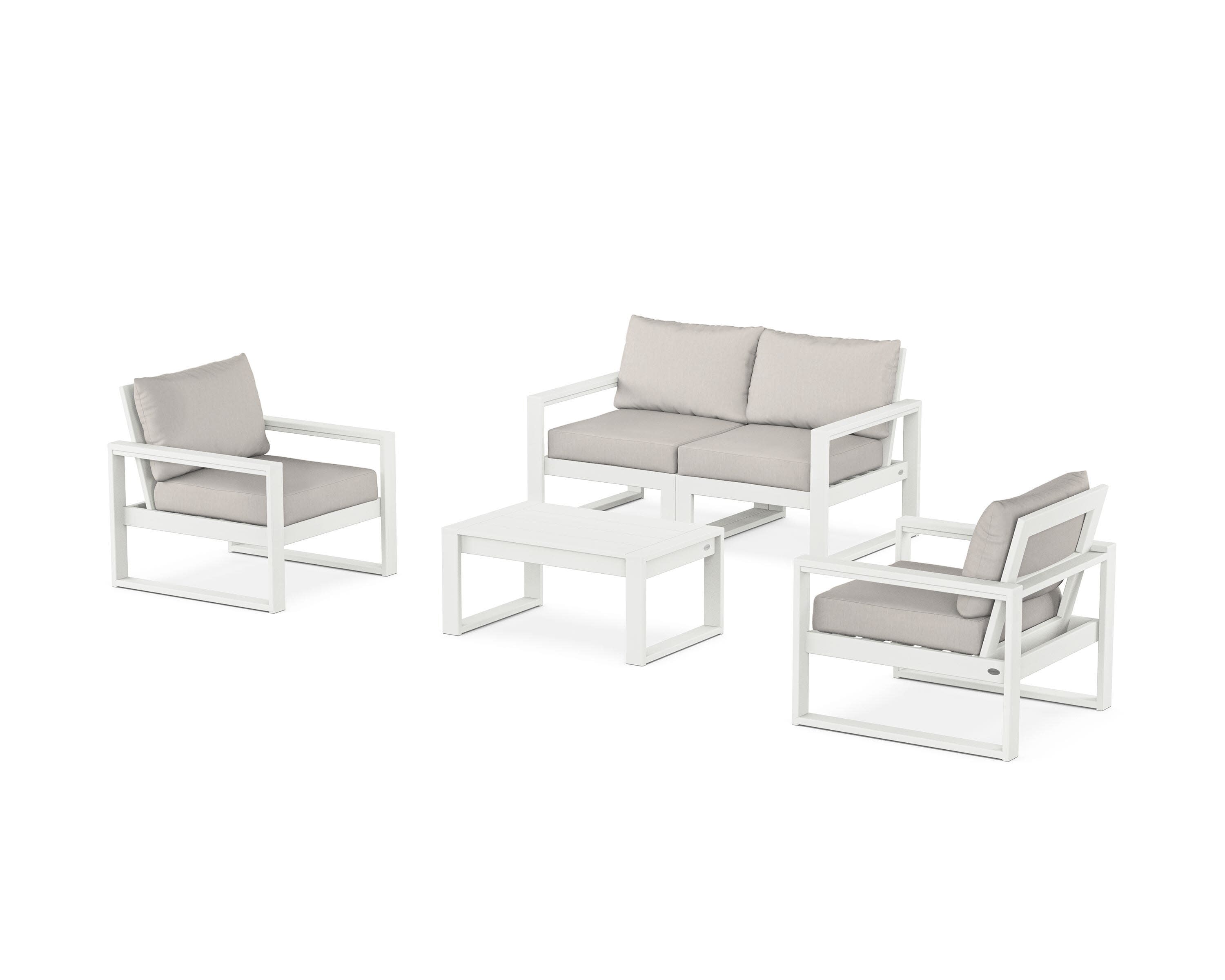 EDGE Sectional 4-Piece Deep Seating Set with Loveseat in Vintage White / Cast Ash