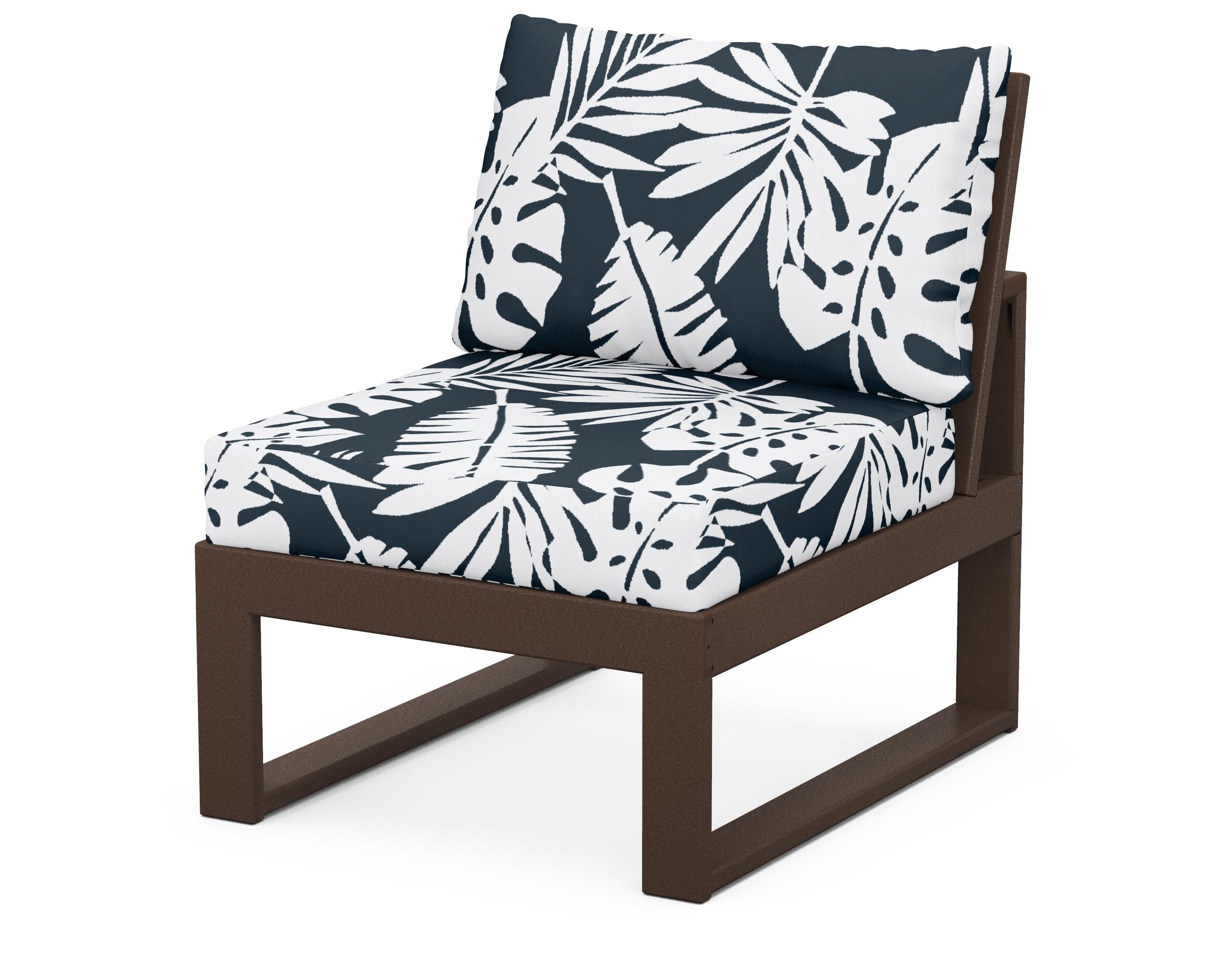 Modular Armless Chair in Mahogany / Leaf Marine Indigo
