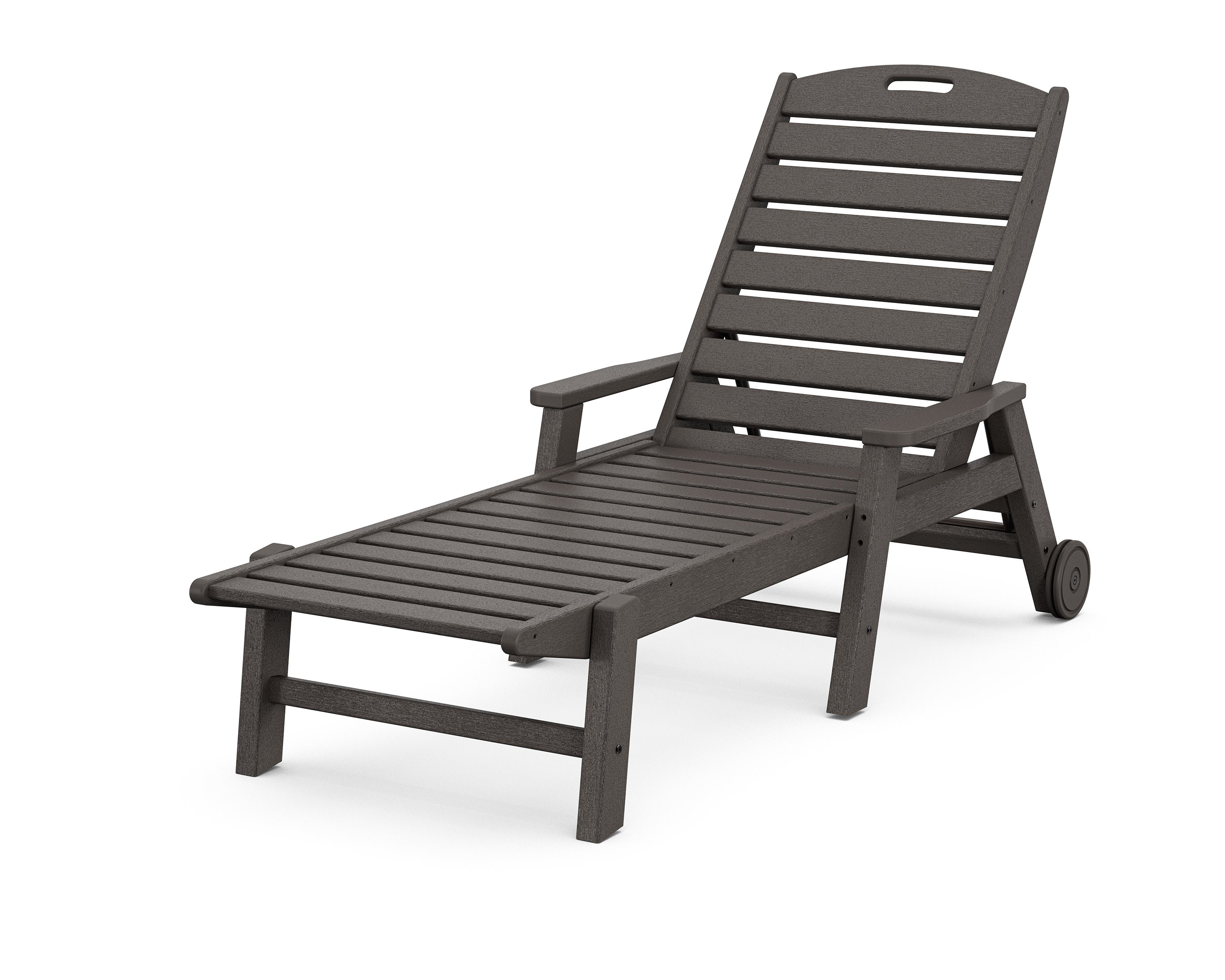 Nautical Chaise with Arms & Wheels in Vintage Coffee
