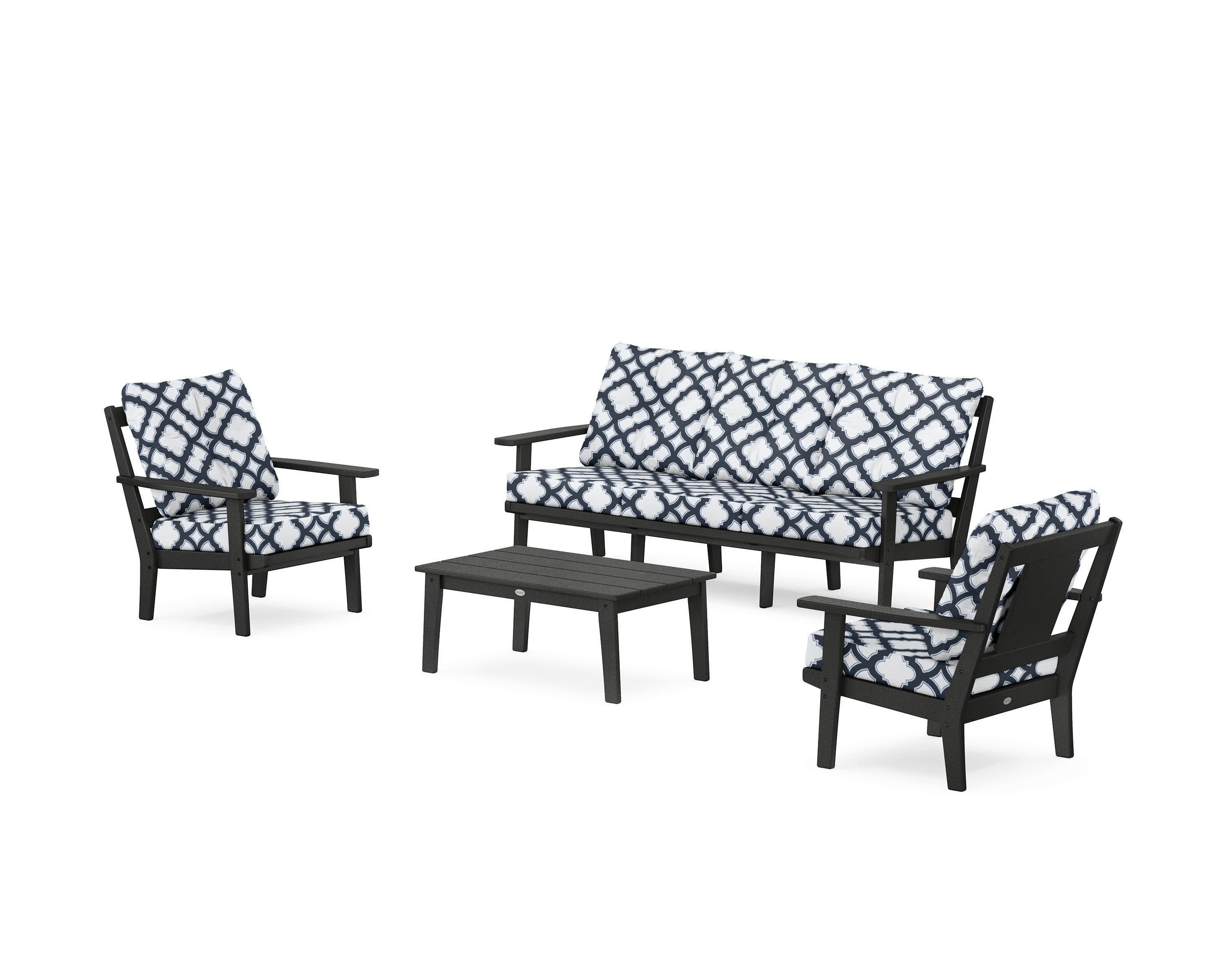 Prairie 4-Piece Deep Seating Set with Sofa in Black / Trellis Marine Indigo