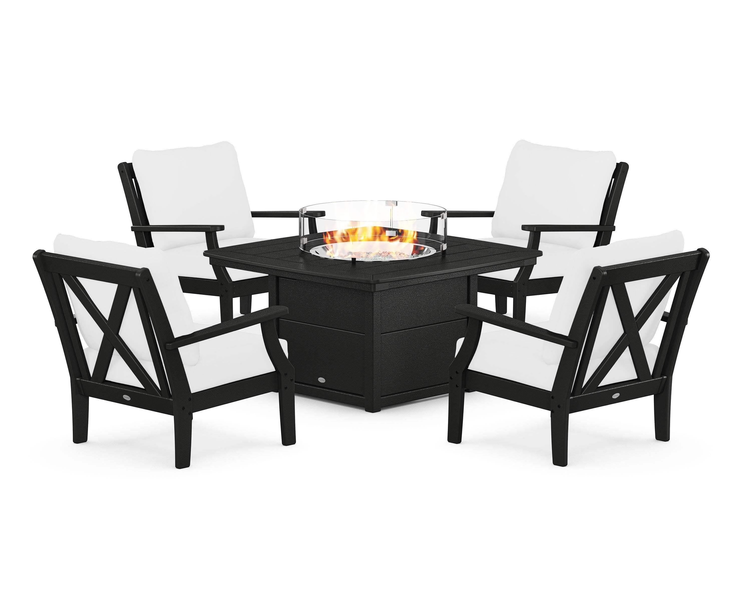 Braxton 5-Piece Deep Seating Conversation Set with Fire Pit Table in Black / Natural