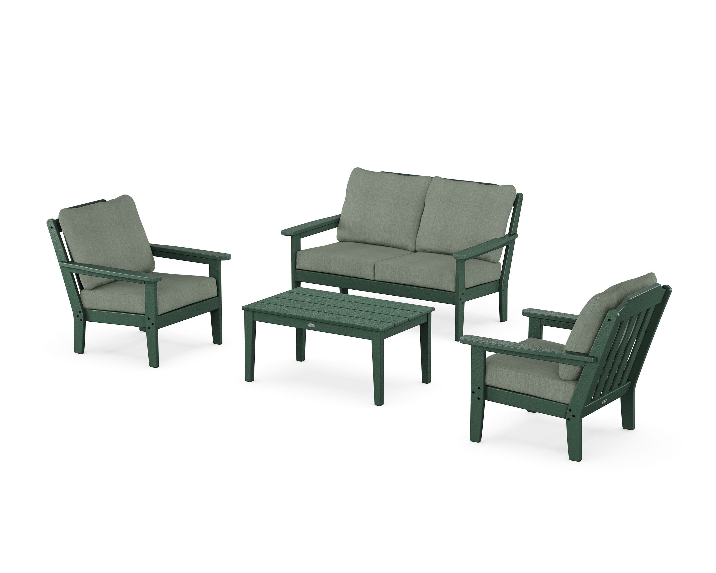 Cottage 4-Piece Deep Seating Set with Loveseat in Green / Cast Sage