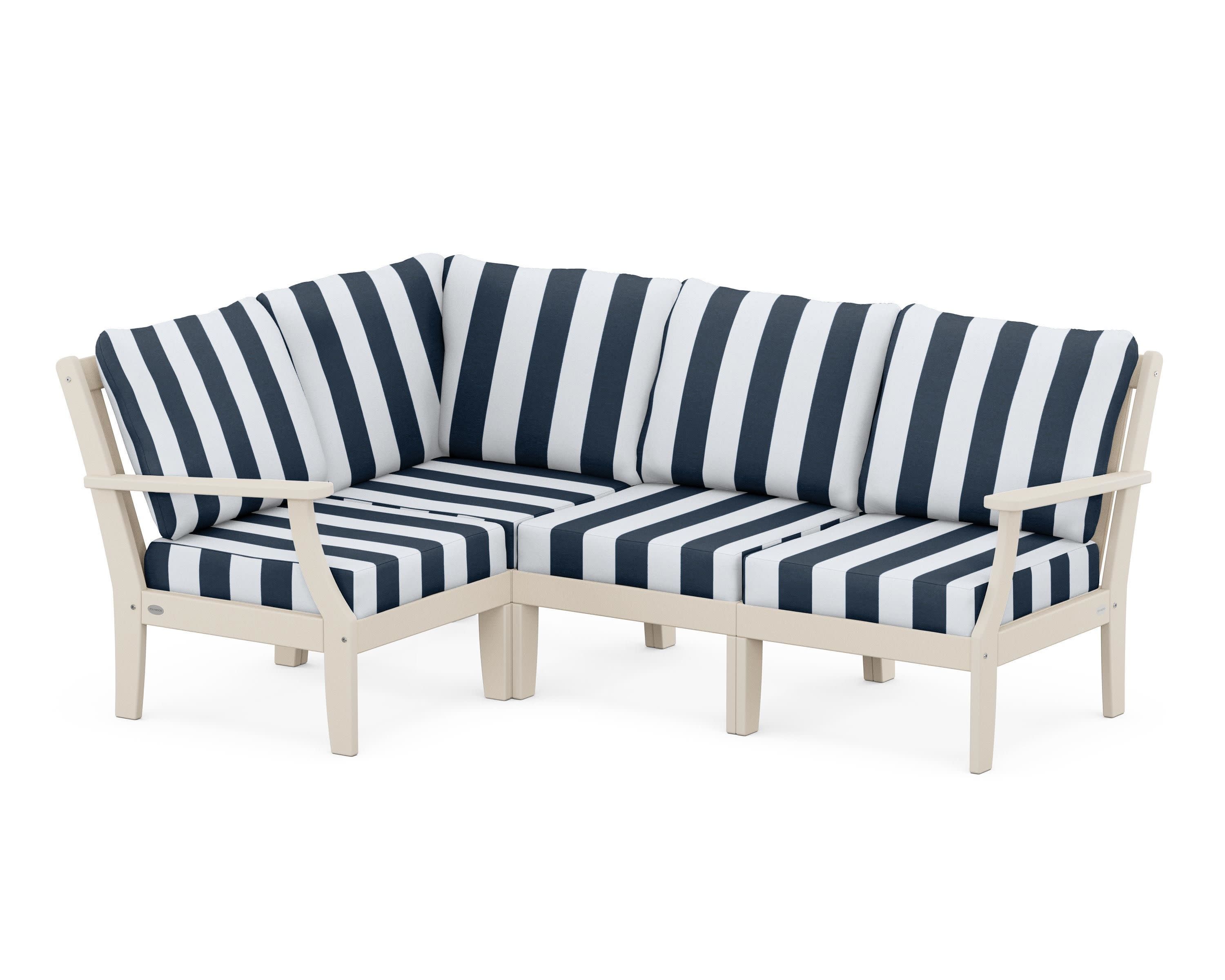 Braxton Modular 4-Piece Deep Seating Set in Sand / Cabana Stripe Marine Indigo