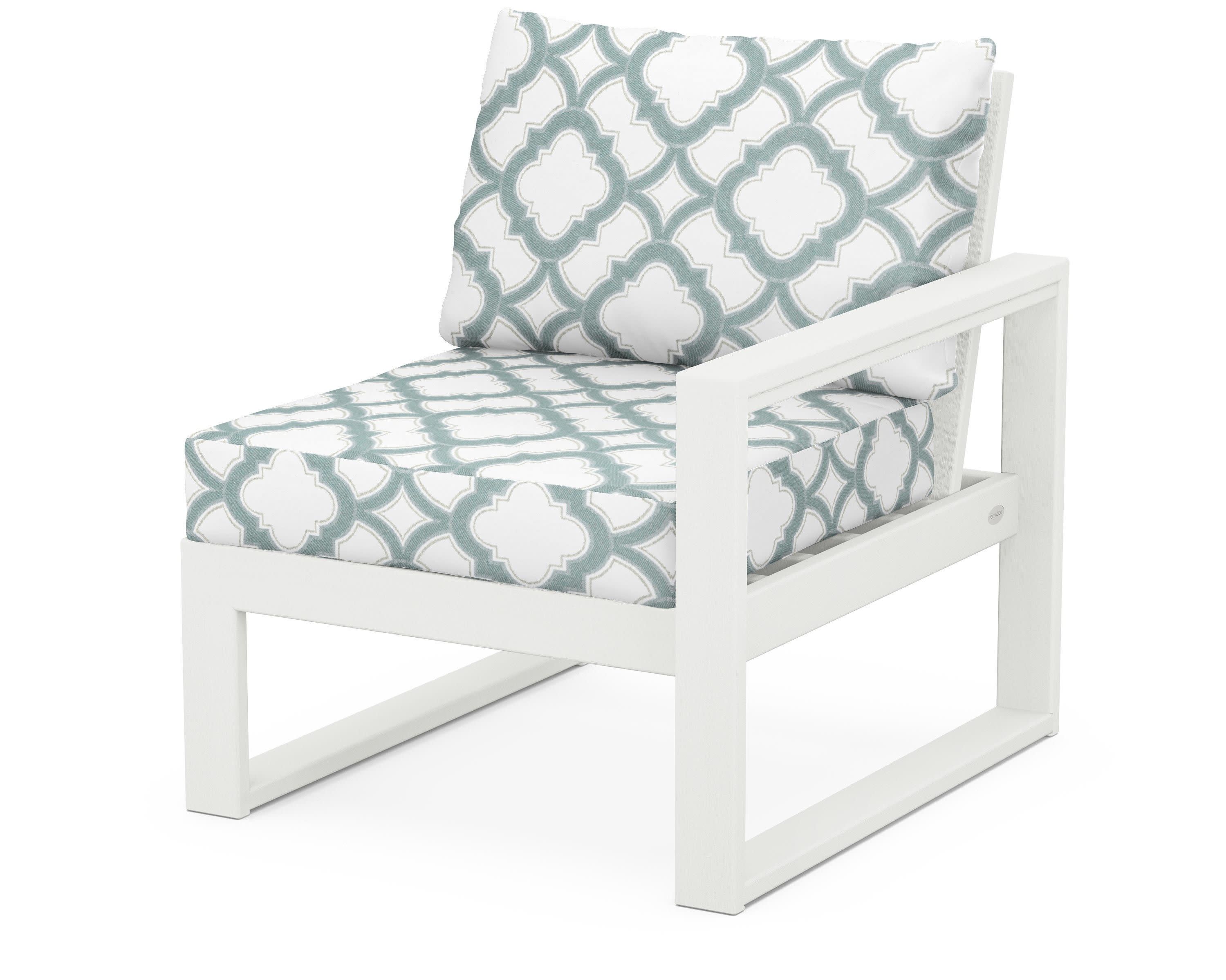 EDGE Modular Right Arm Chair in Vintage White / Trellis Glacier Spa