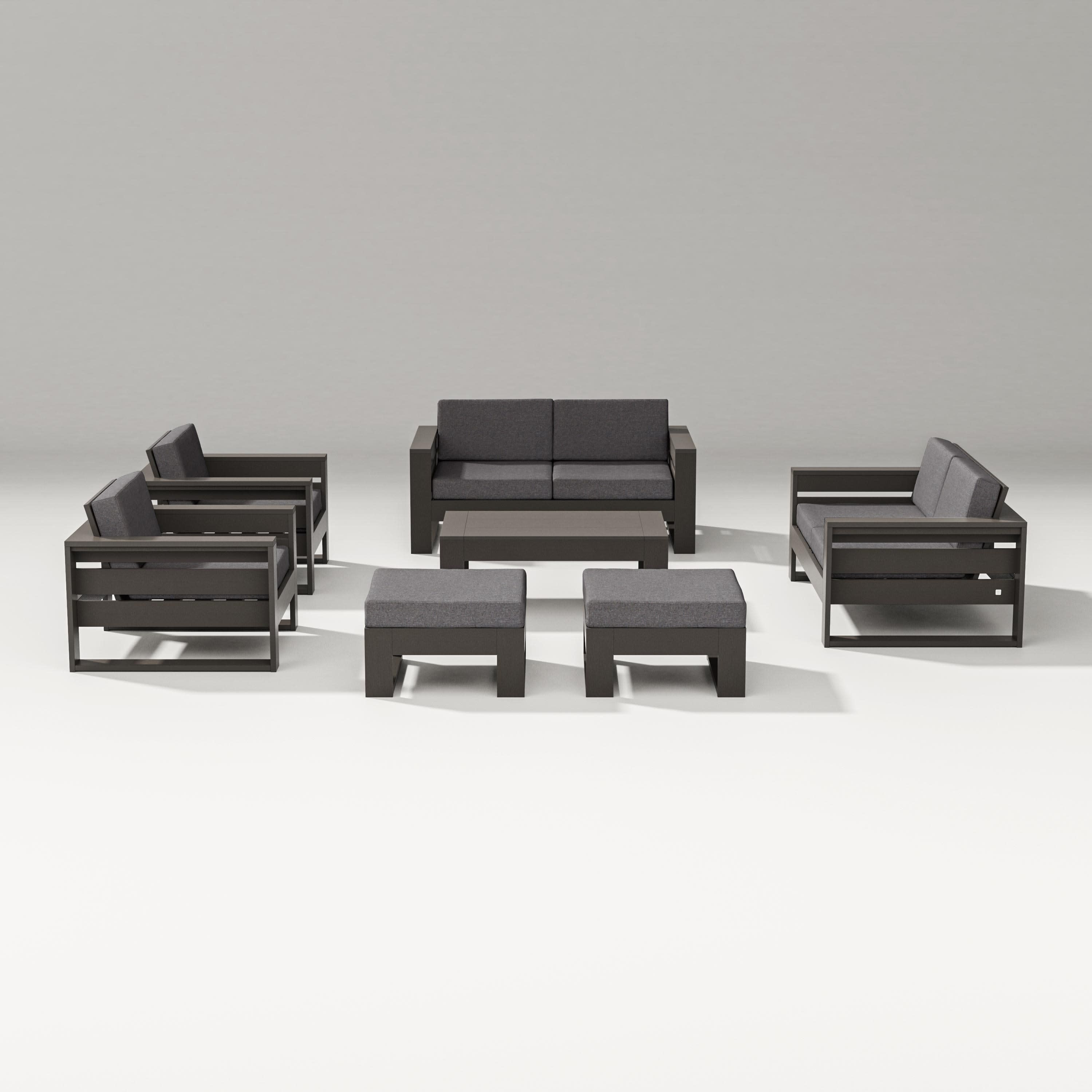 Latitude 7-Piece Lounge Loveseat Set in Vintage Coffee / Ash Charcoal