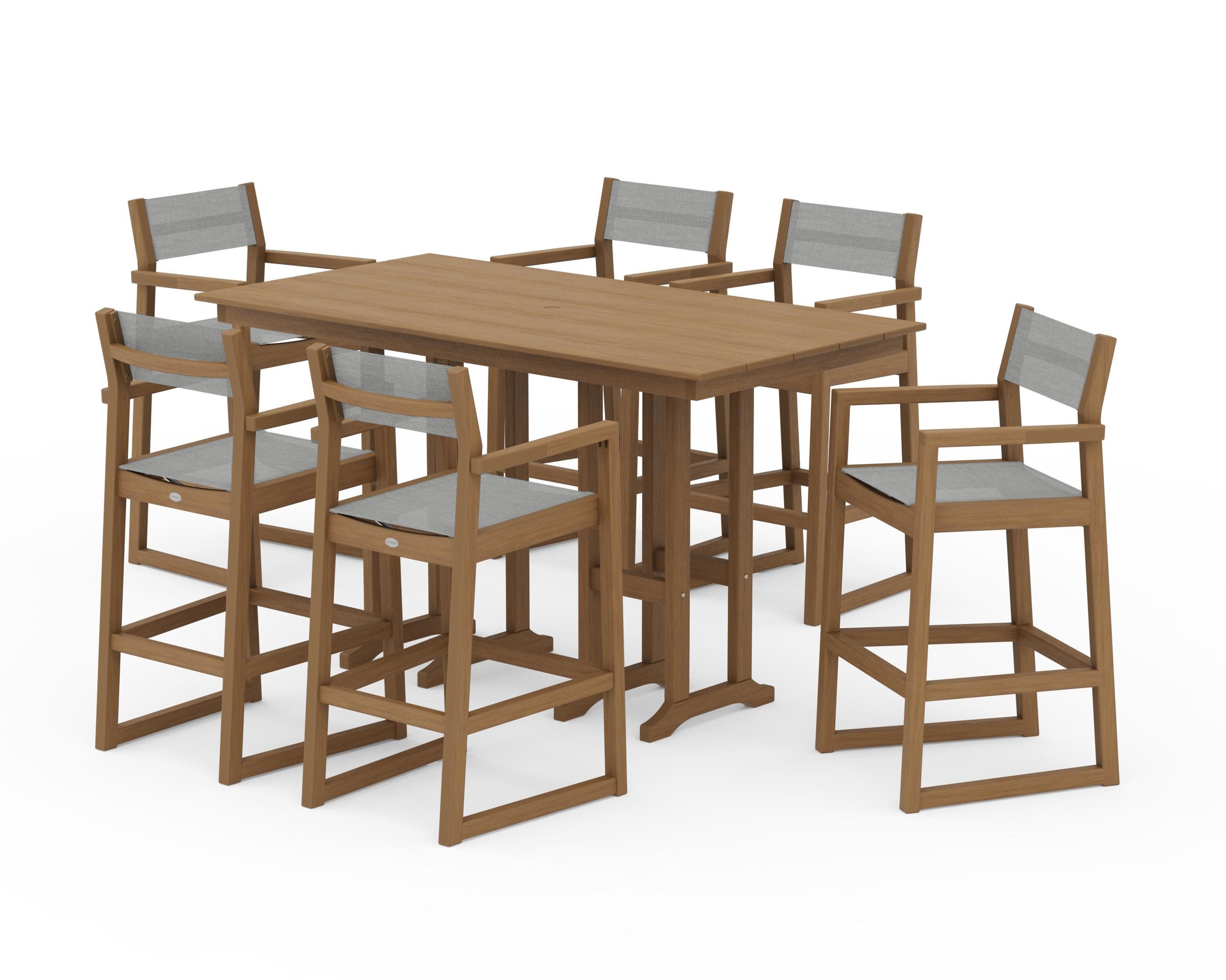 EDGE Sling Arm Chair 7-Piece Farmhouse Bar Set in Natural / Metallic Sling