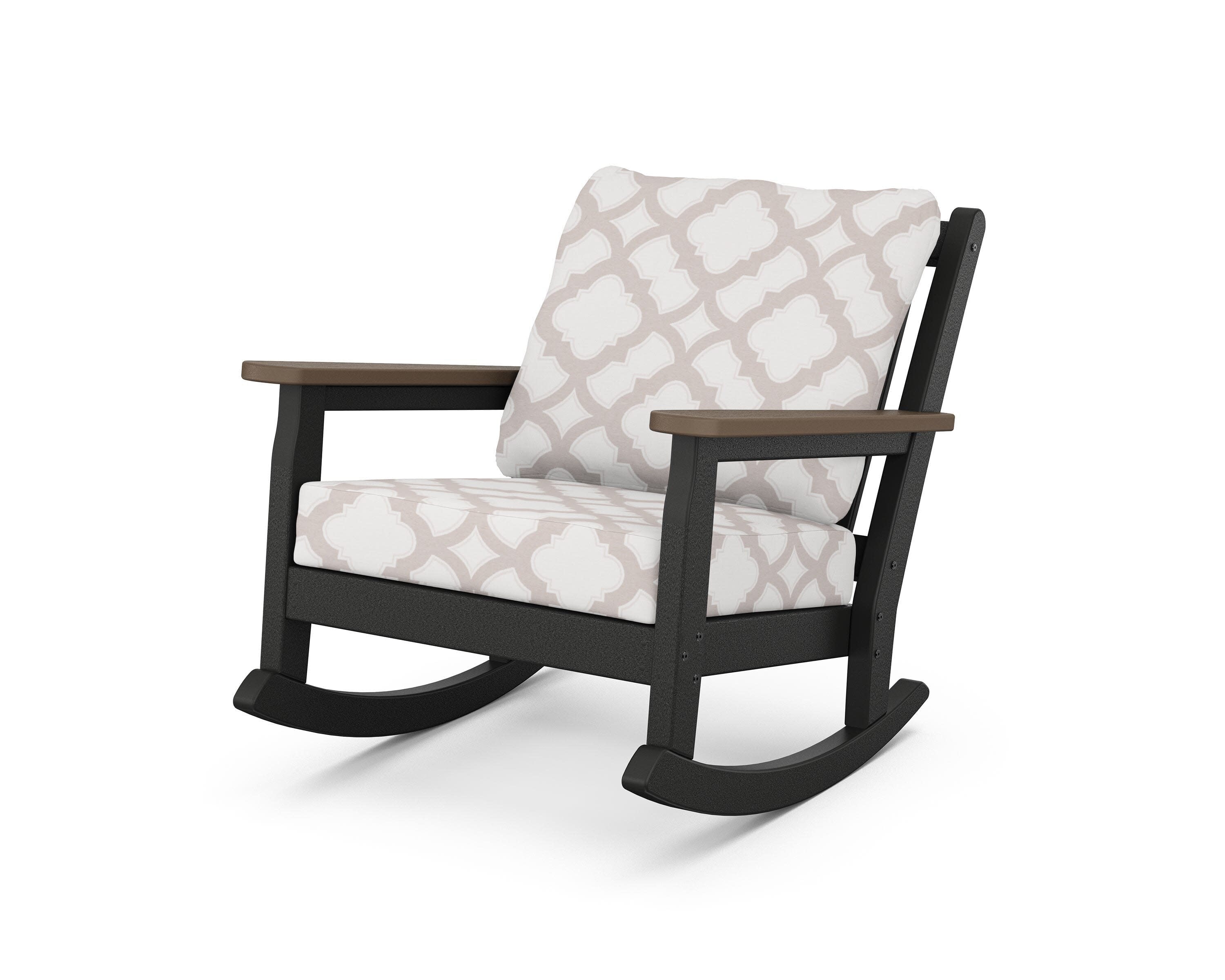 Chippendale Deep Seating Rocking Chair in Black / Kona / Trellis Dune Burlap
