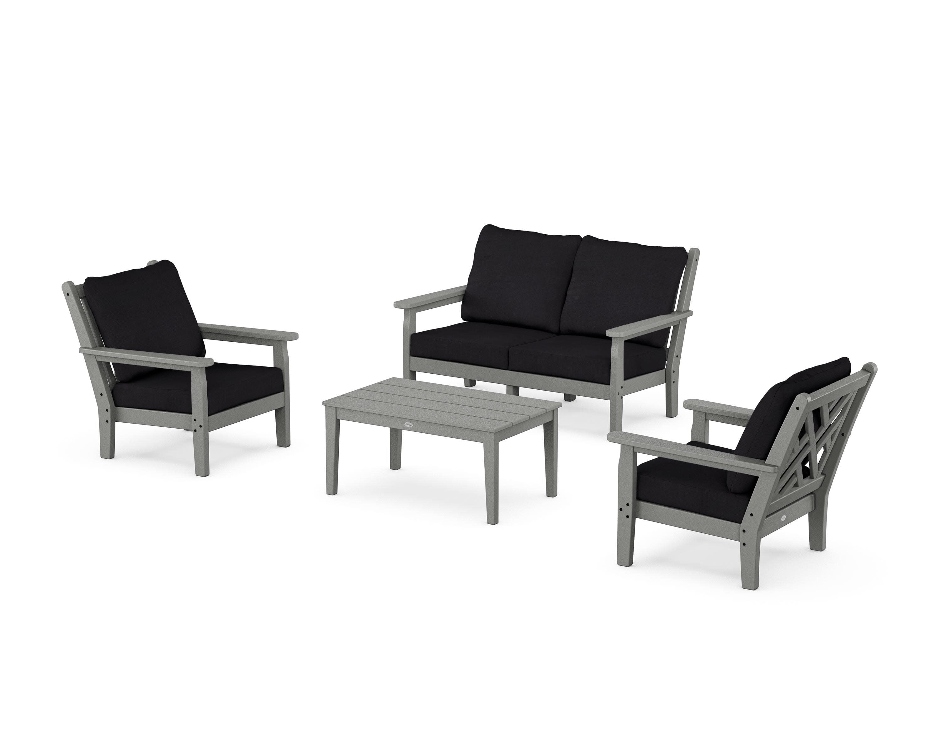 Chippendale 4-Piece Deep Seating Set with Loveseat in Slate Grey / Midnight Linen