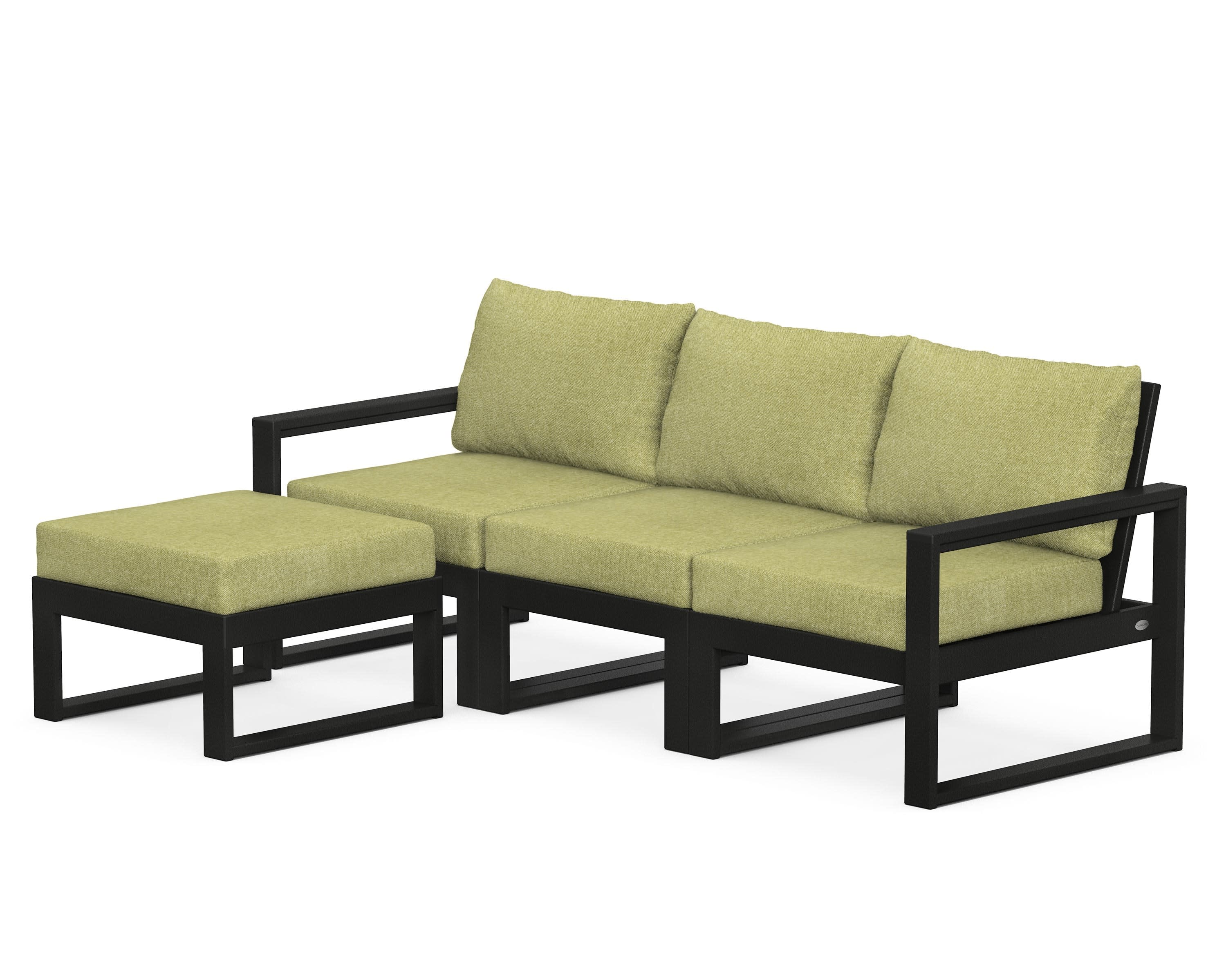 EDGE 4-Piece Modular Deep Seating Set with Ottoman in Black / Chartreuse Boucle