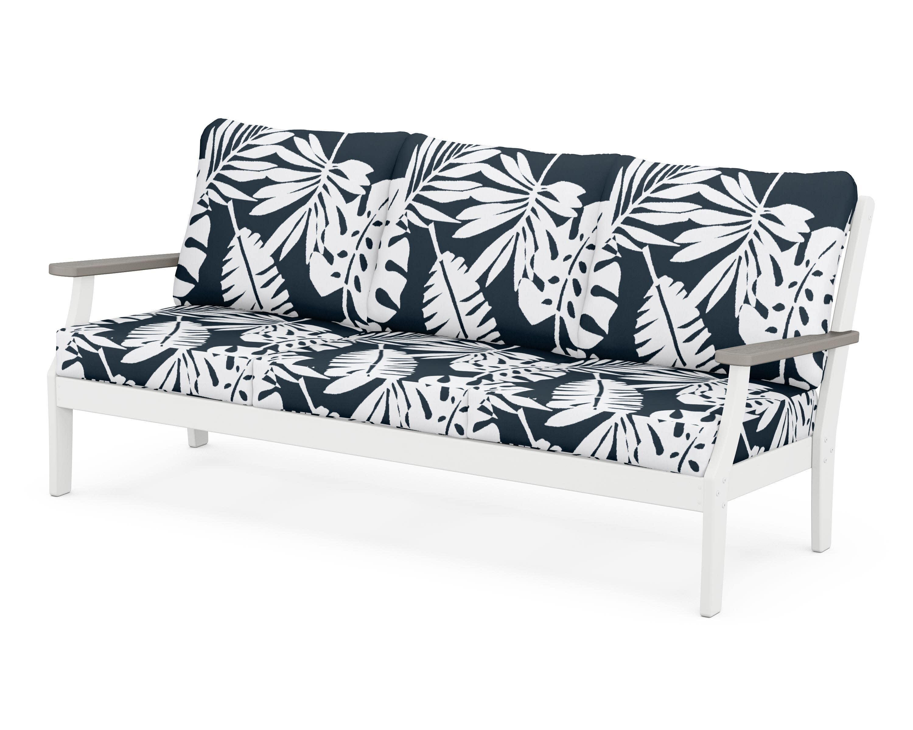 Braxton Deep Seating Sofa in White / Driftwood / Leaf Marine Indigo