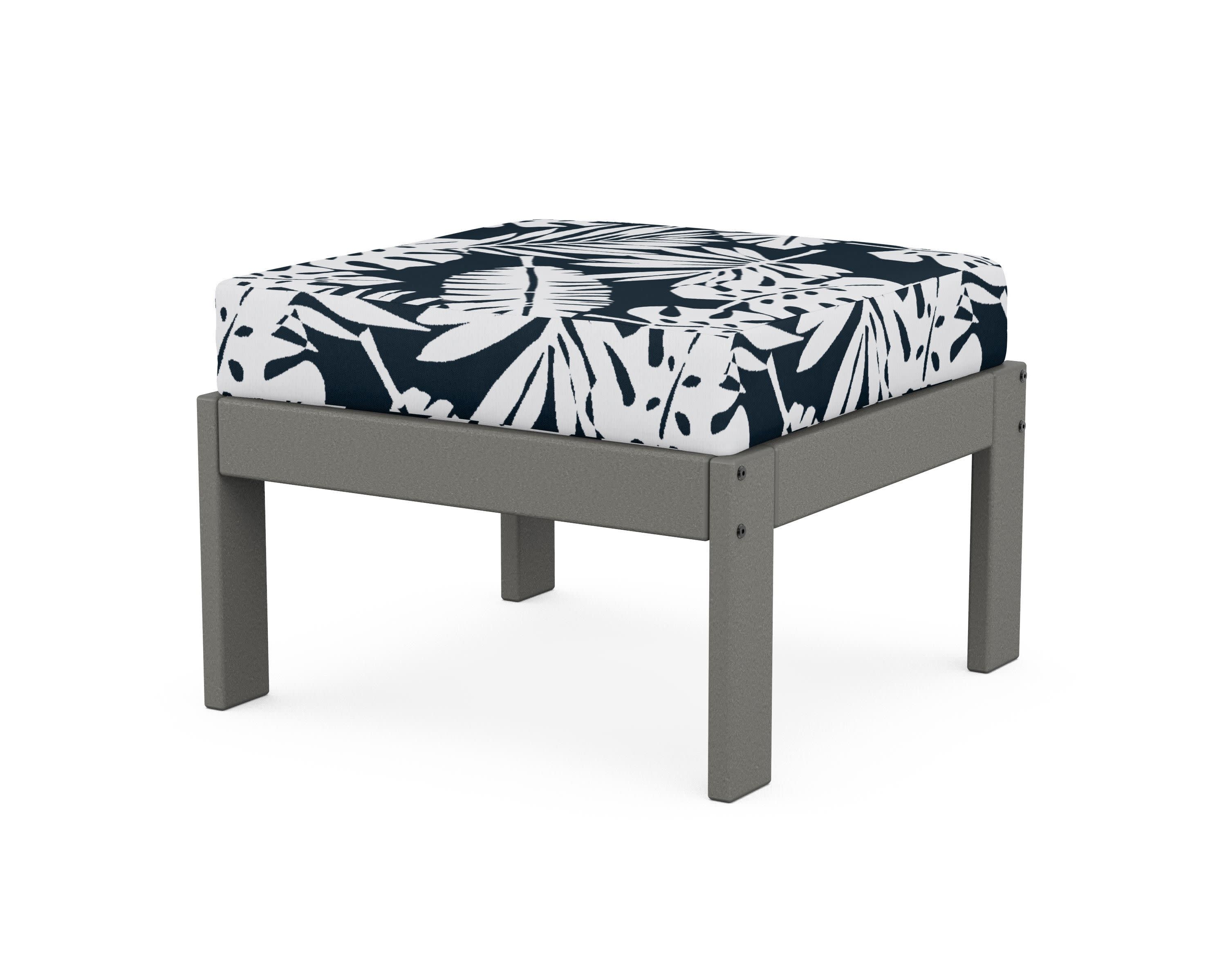 Vineyard Modular Ottoman in Slate Grey / Leaf Marine Indigo
