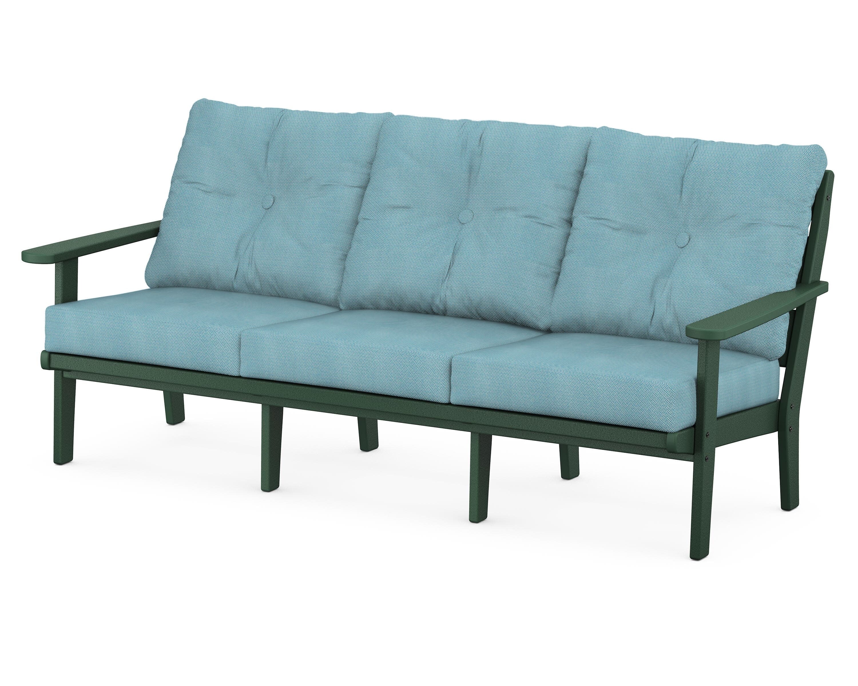 Lakeside Deep Seating Sofa in Green / Lattice Sky Blue