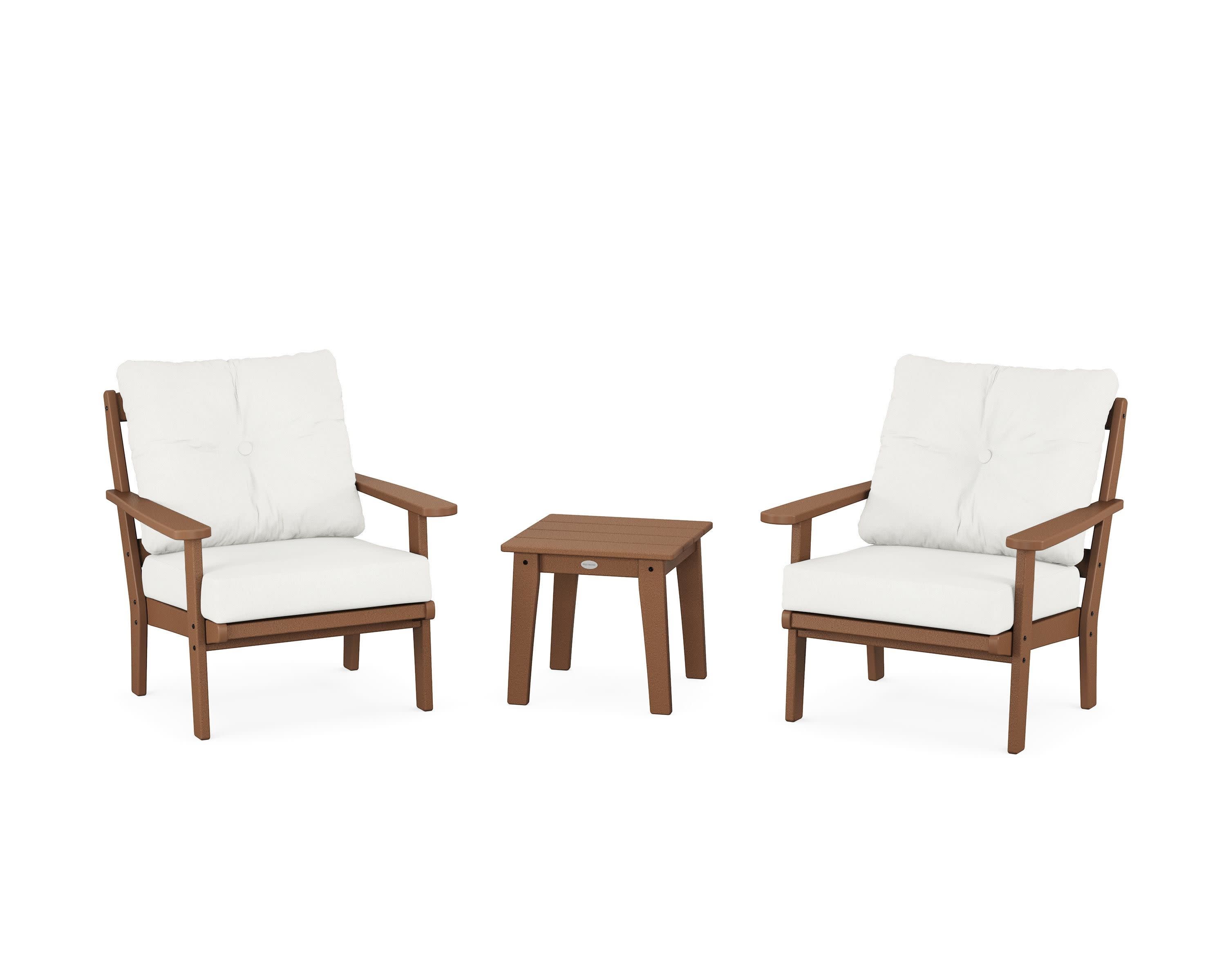 Mission 3-Piece Deep Seating Set in Teak / Natural Linen
