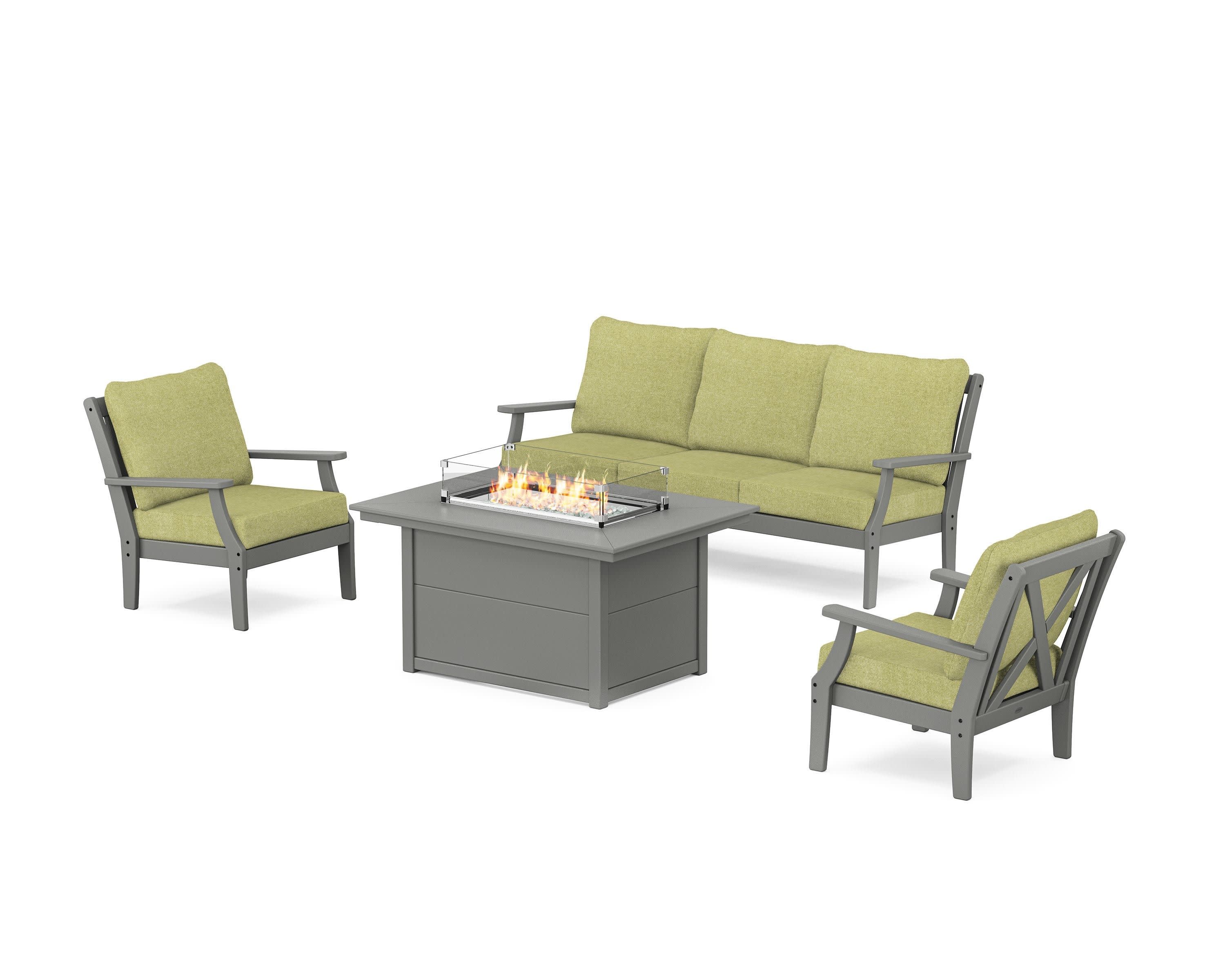 Braxton Deep Seating Fire Pit Table Set in Slate Grey / Chartreuse Boucle